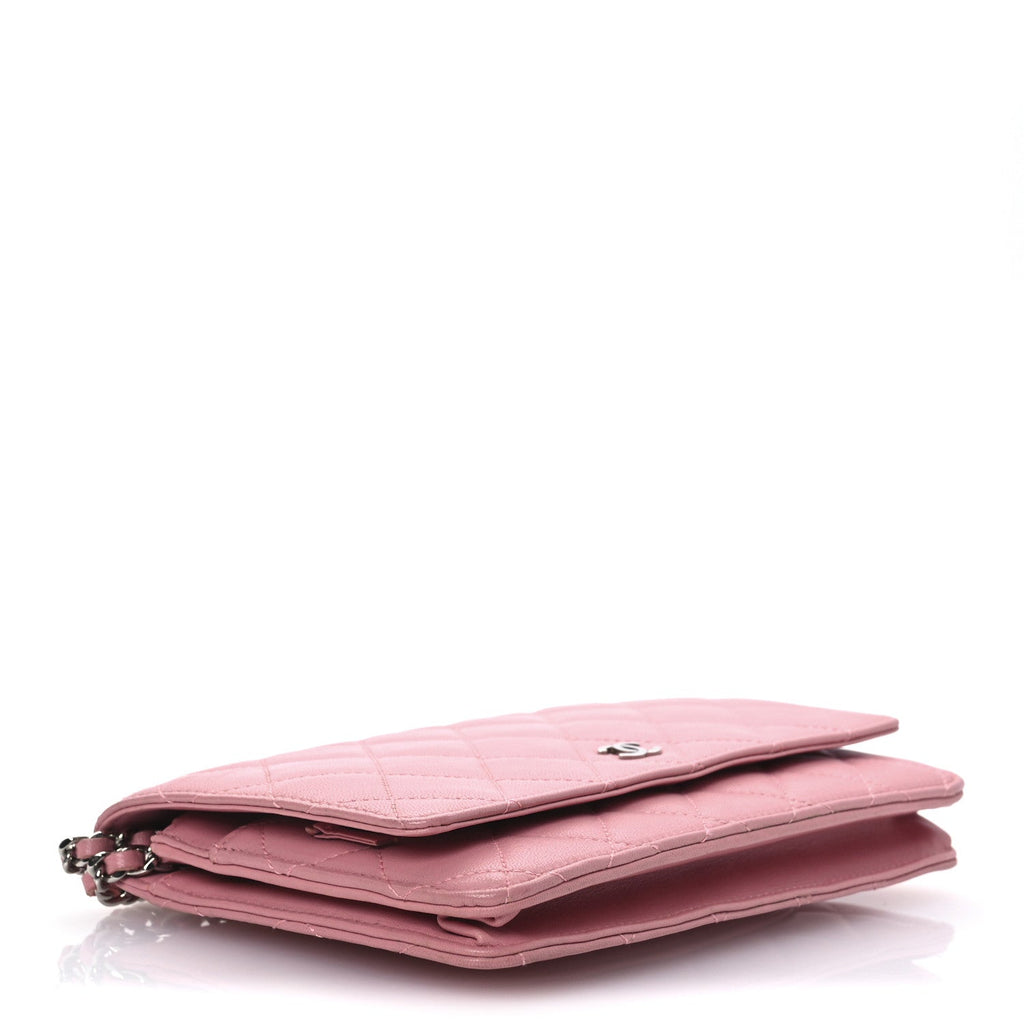 Lambskin Quilted Wallet On Chain WOC Pink