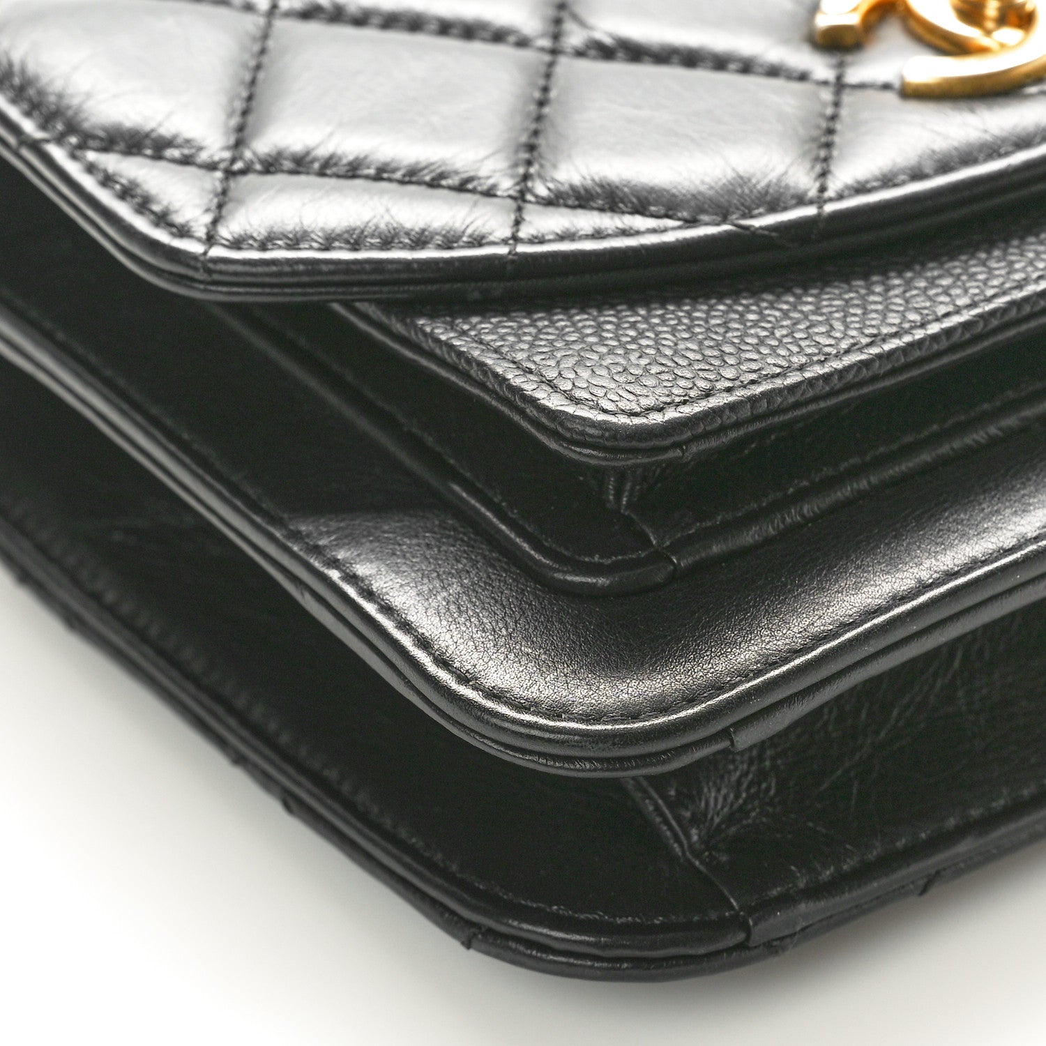 Calfskin Caviar Quilted Mini Chain Handle Flap Black