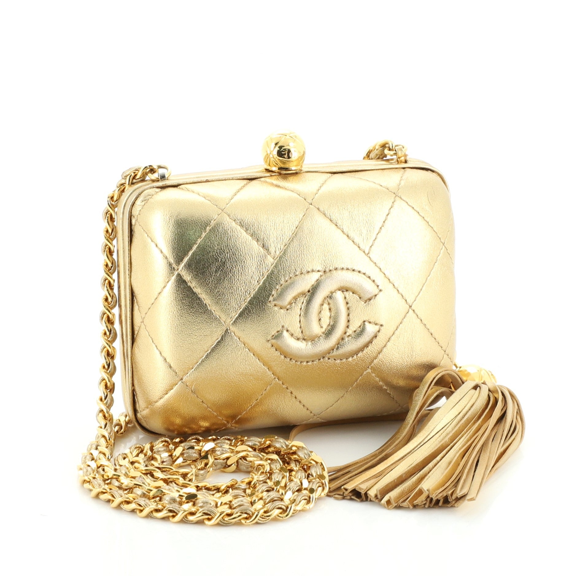 Vintage Diamond CC Chain Clutch Quilted Lambskin Small