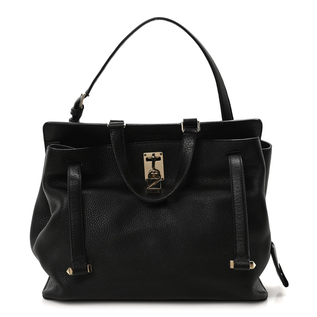Pebbled Calfskin Large JoyLock Satchel Black