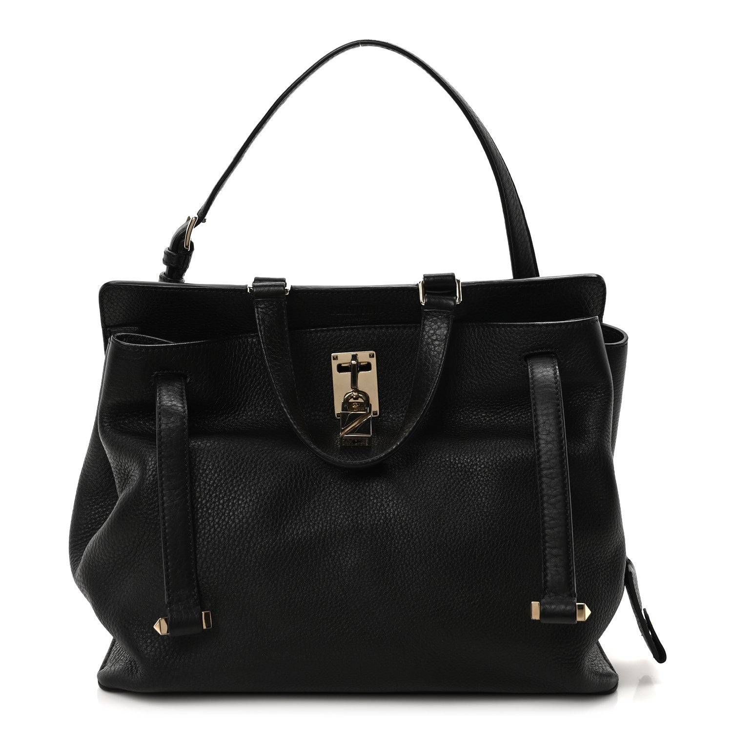 Pebbled Calfskin Large JoyLock Satchel Black