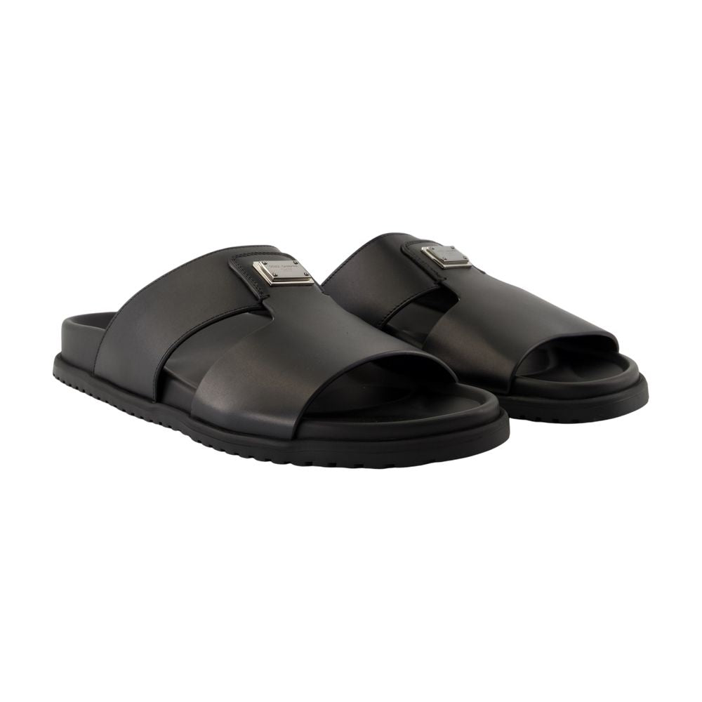 Women's Casual sandals - Dolce&Gabbana - Leather - Black