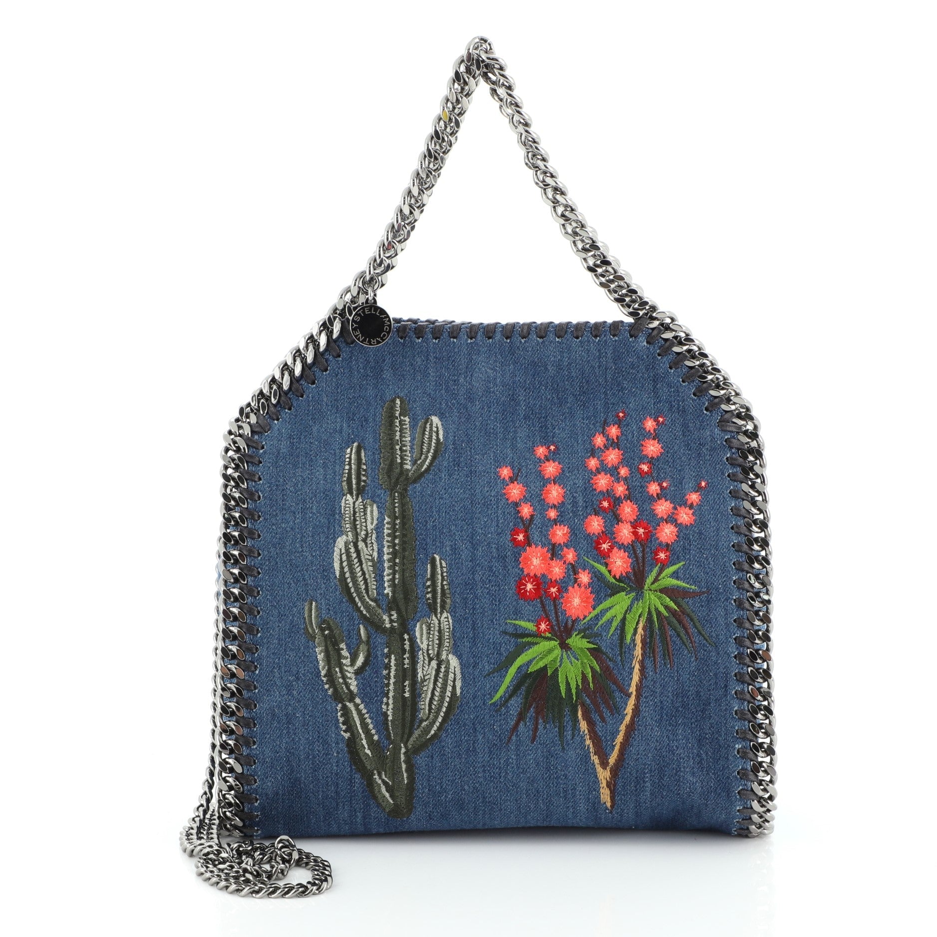 Falabella Fold Over Crossbody Bag Embroidered Denim Mini