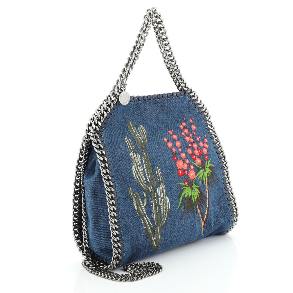 Falabella Fold Over Crossbody Bag Embroidered Denim Mini