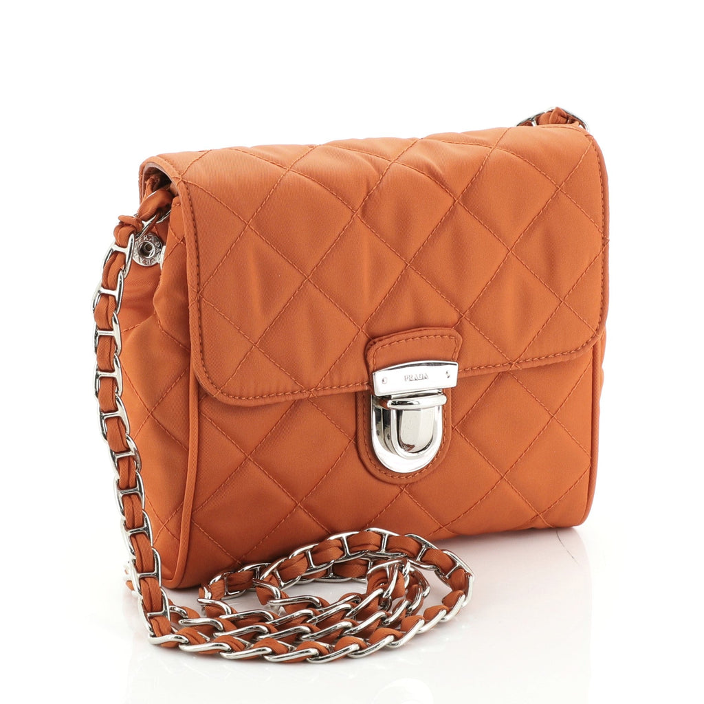 Pushlock Chain Flap Bag Quilted Tessuto Mini