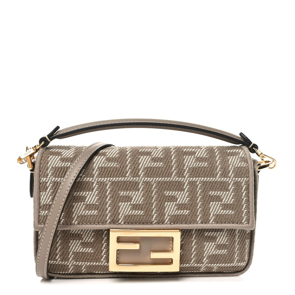 Denim Jacquard FF Effect Vitello Grace Mini Baguette Dove White Dove