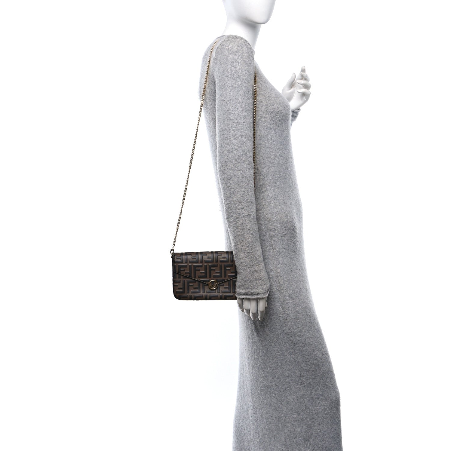 Vitello Soft F is Fendi Bi-Color FF 1974 Embossed Envelope Wallet On Chain with Pouches Maya Black