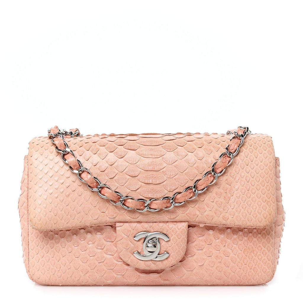 Snakeskin Mini Rectangular Flap Pink