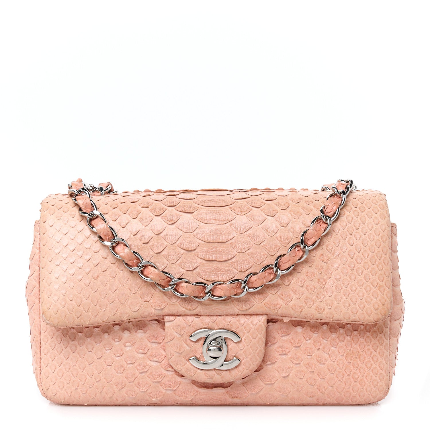 Snakeskin Mini Rectangular Flap Pink