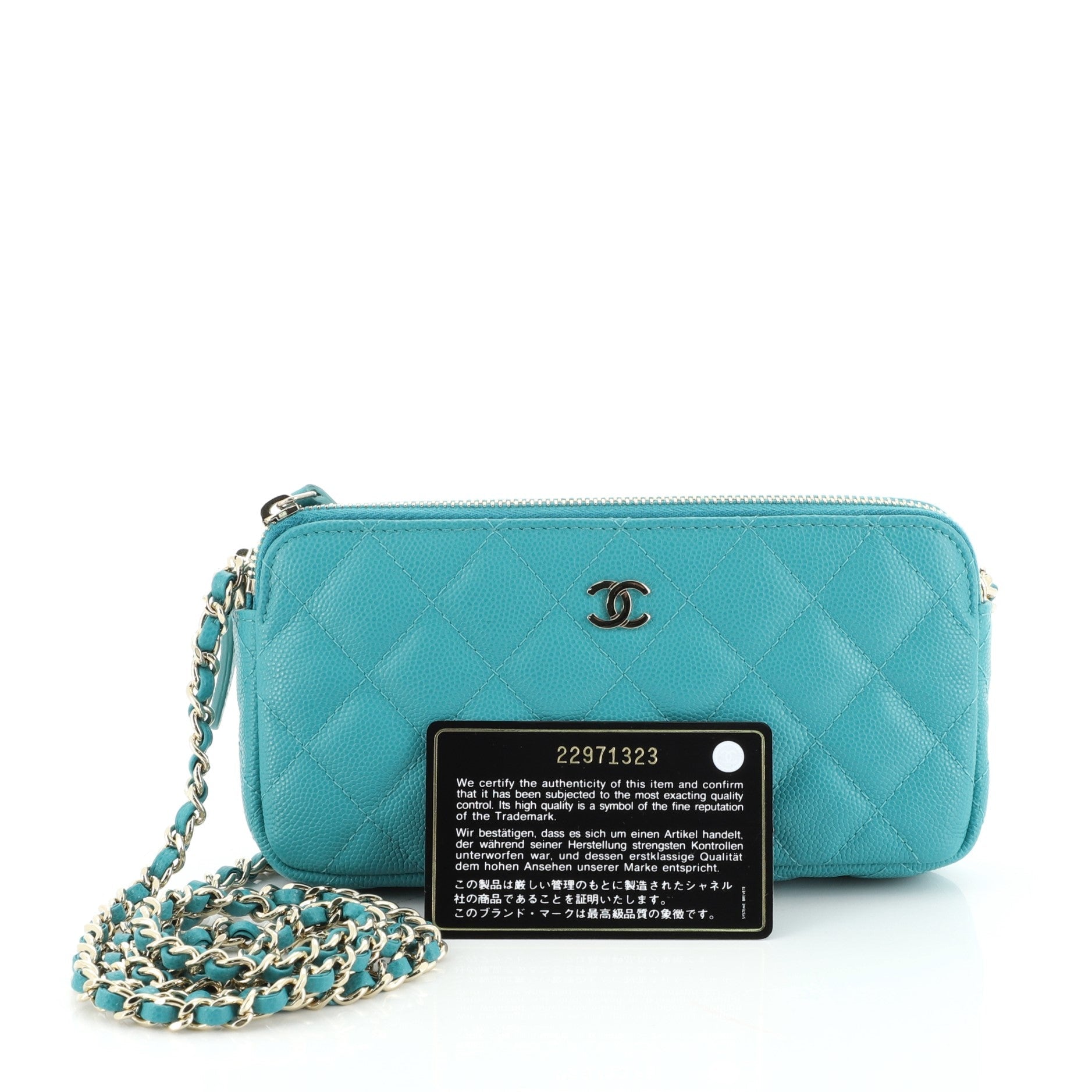 Double Zip Clutch with Chain Quilted Caviar