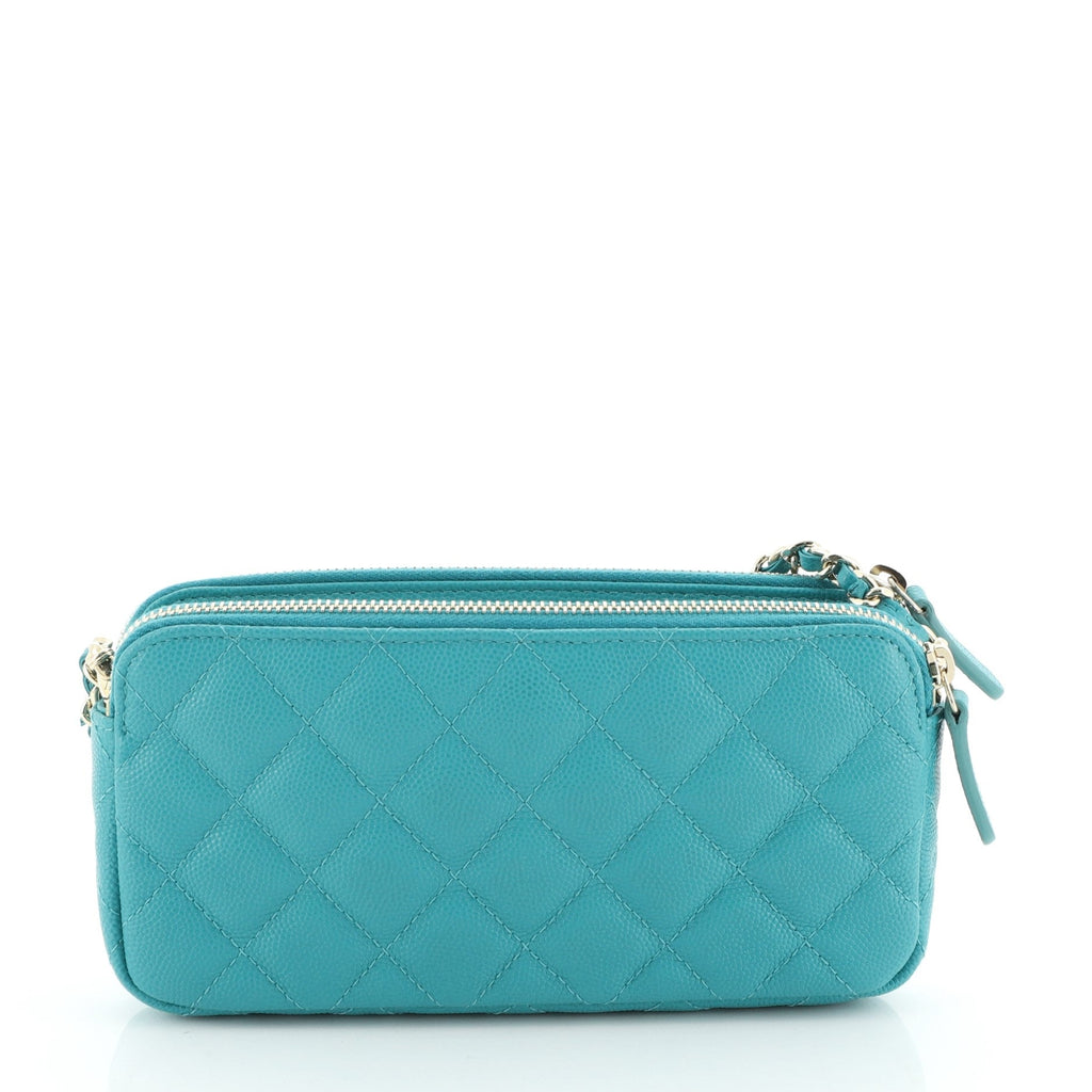 Double Zip Clutch with Chain Quilted Caviar