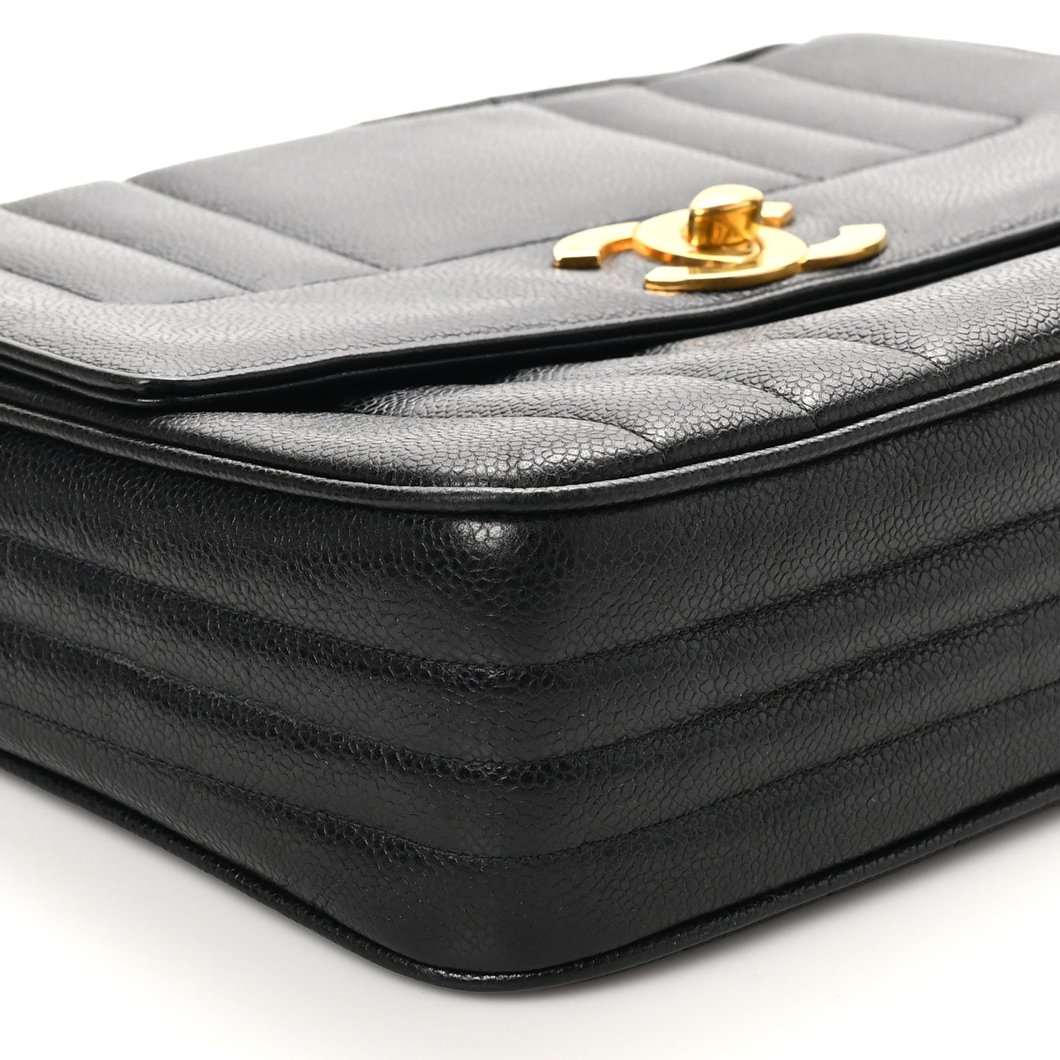 Caviar Vertical Quilted Flap Camera Bag Black
