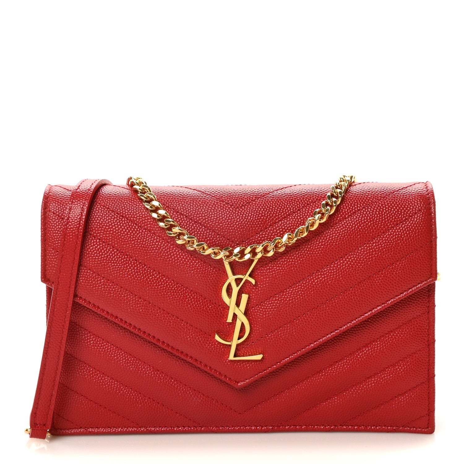 Grain De Poudre Matelasse Chevron Monogram Envelope Chain Wallet Rouge Eros