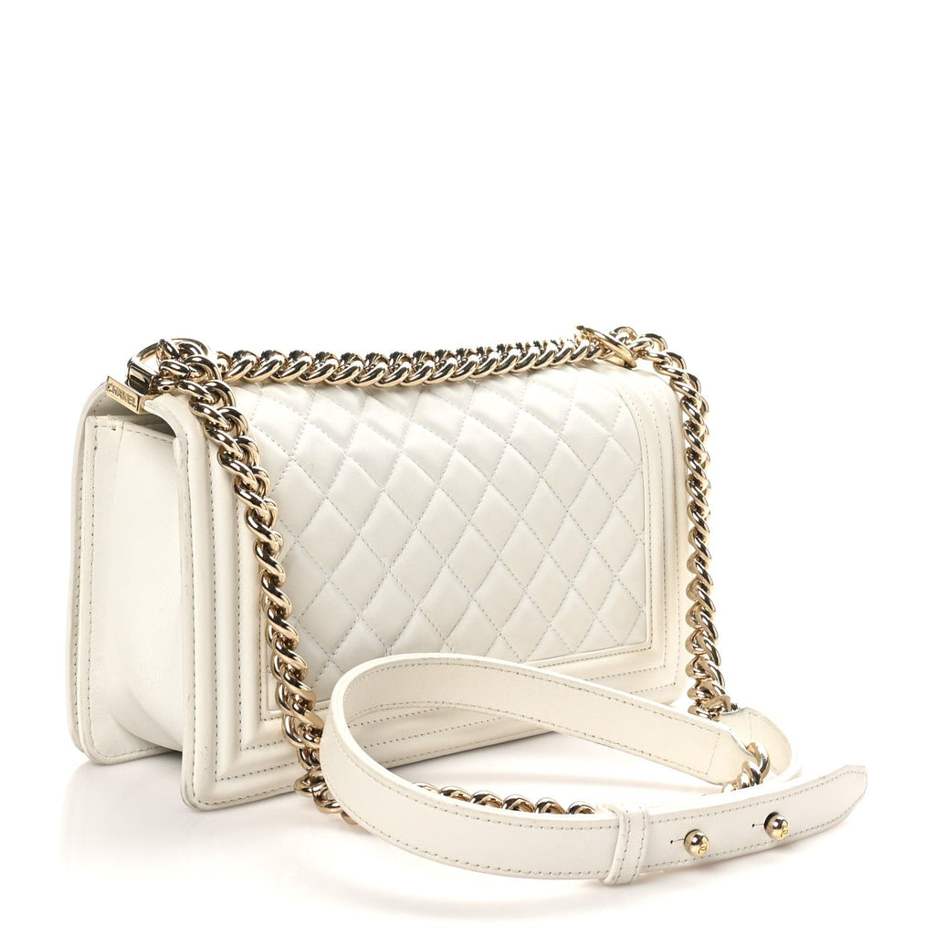 Lambskin Quilted Medium Boy Flap White