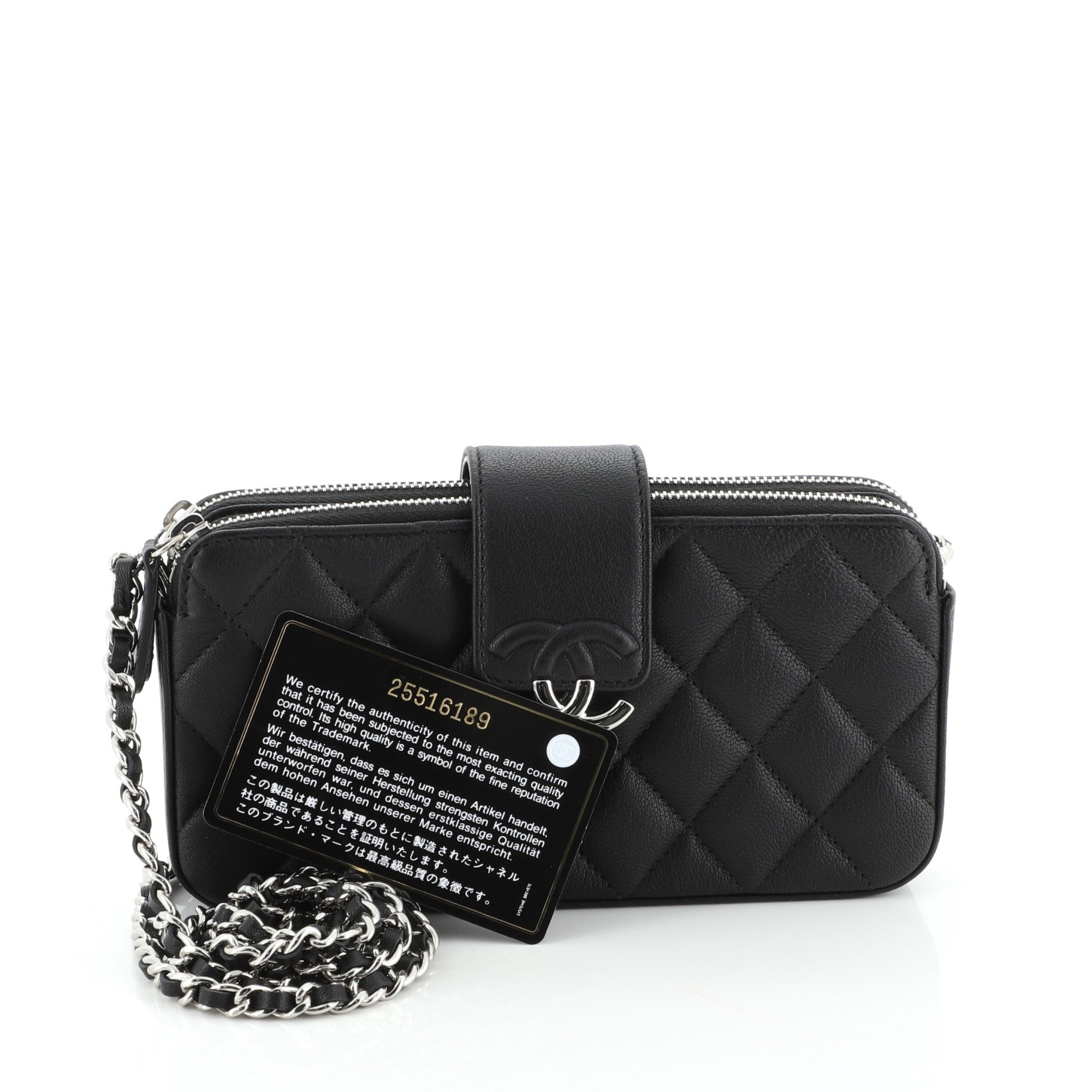 CC Box Double Zip Clutch with Chain Quilted Calfskin