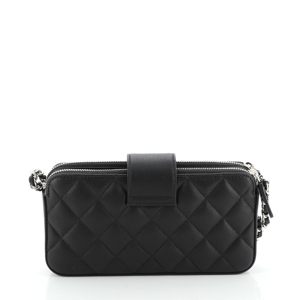 CC Box Double Zip Clutch with Chain Quilted Calfskin