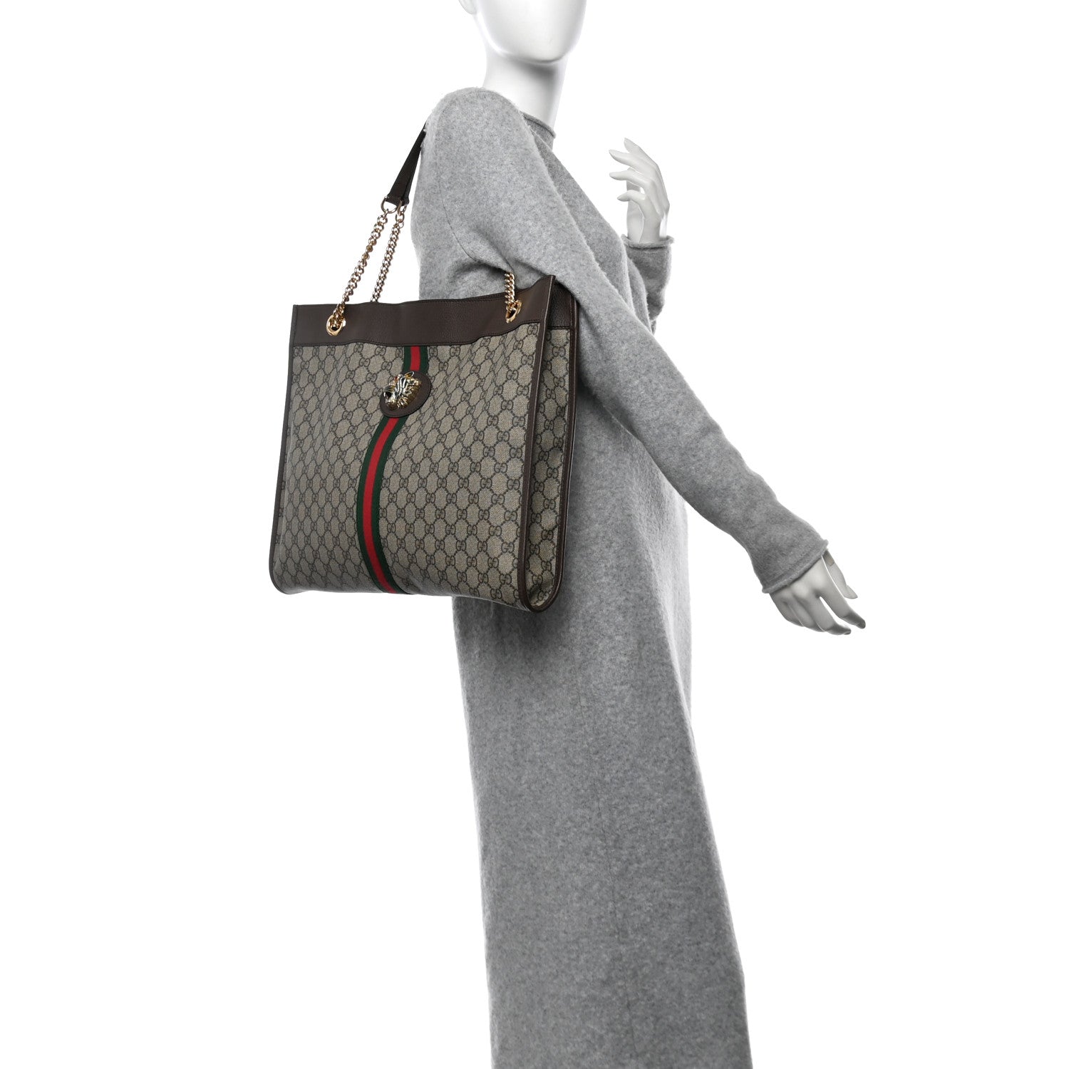 GG Supreme Monogram Large Rajah Chain Tote Beige New Acero
