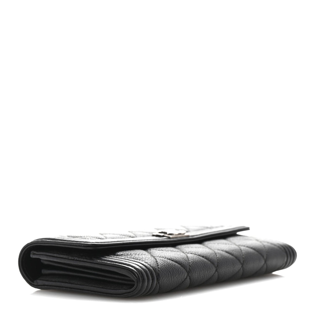 Calfskin Quilted Large Boy Gusset Flap Wallet Black