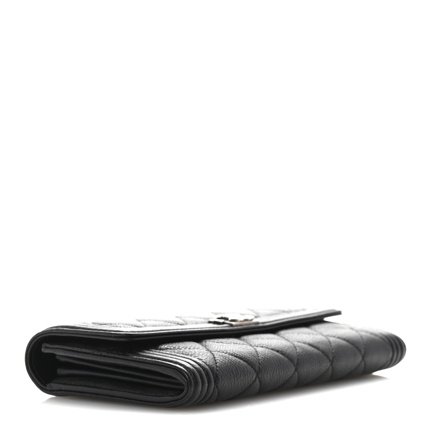 Calfskin Quilted Large Boy Gusset Flap Wallet Black