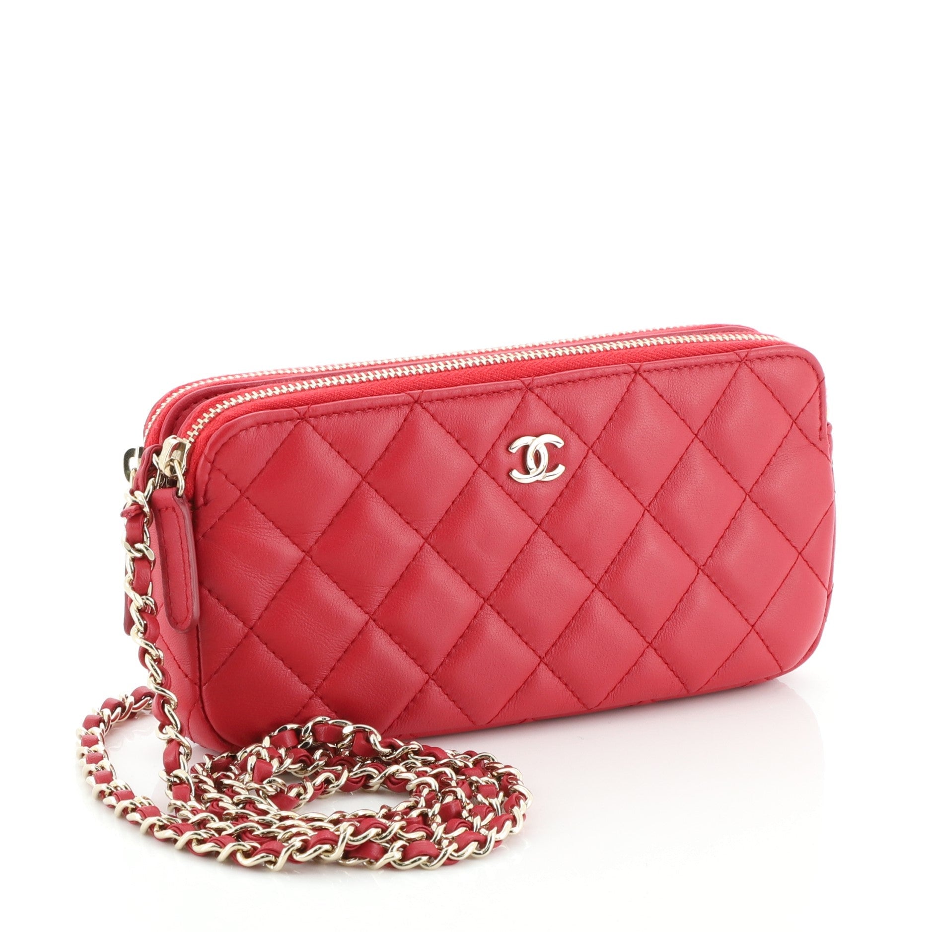 Double Zip Clutch with Chain Quilted Lambskin