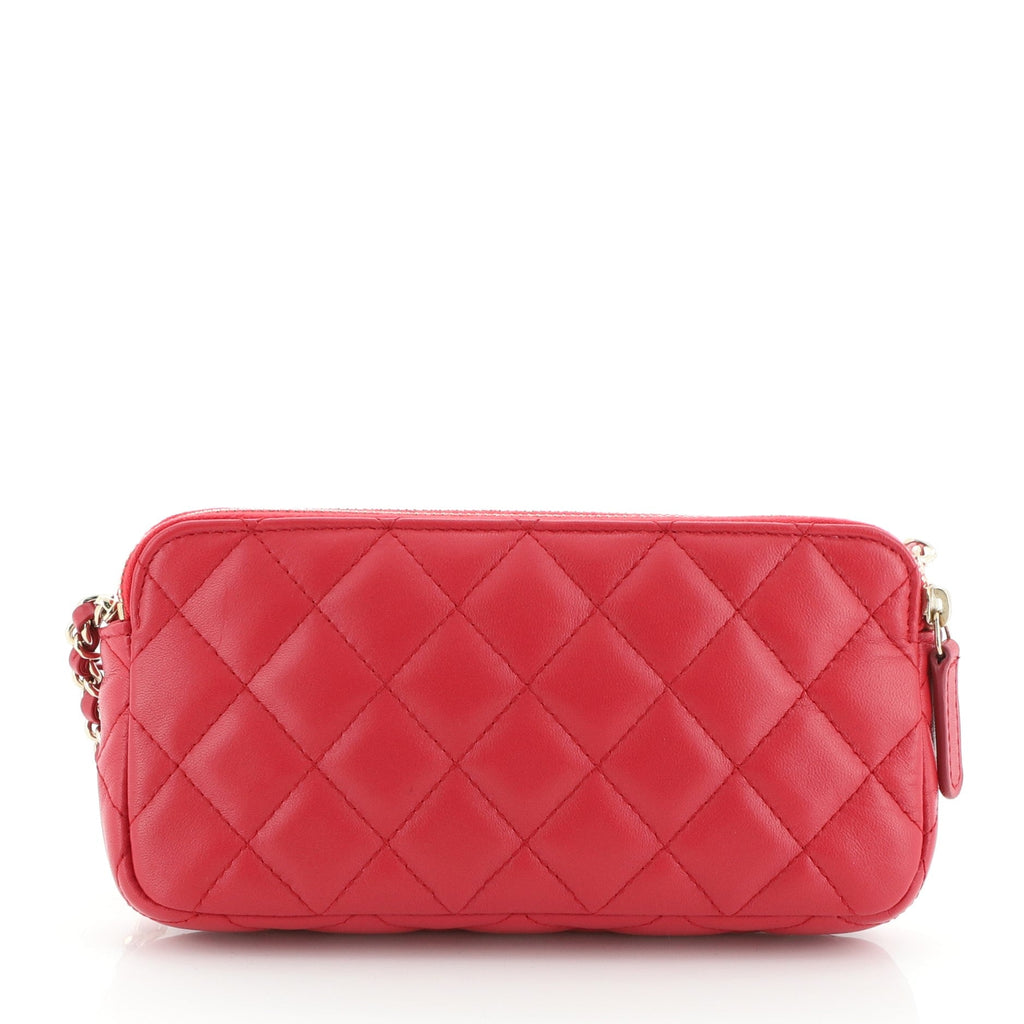 Double Zip Clutch with Chain Quilted Lambskin