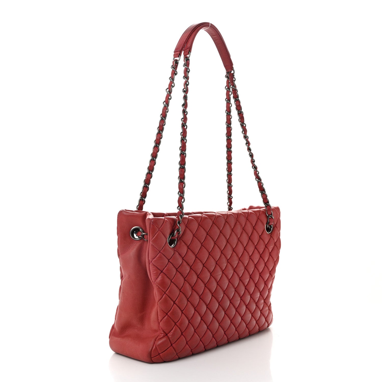 Iridescent Calfskin Small New Bubble Quilt Tote Red