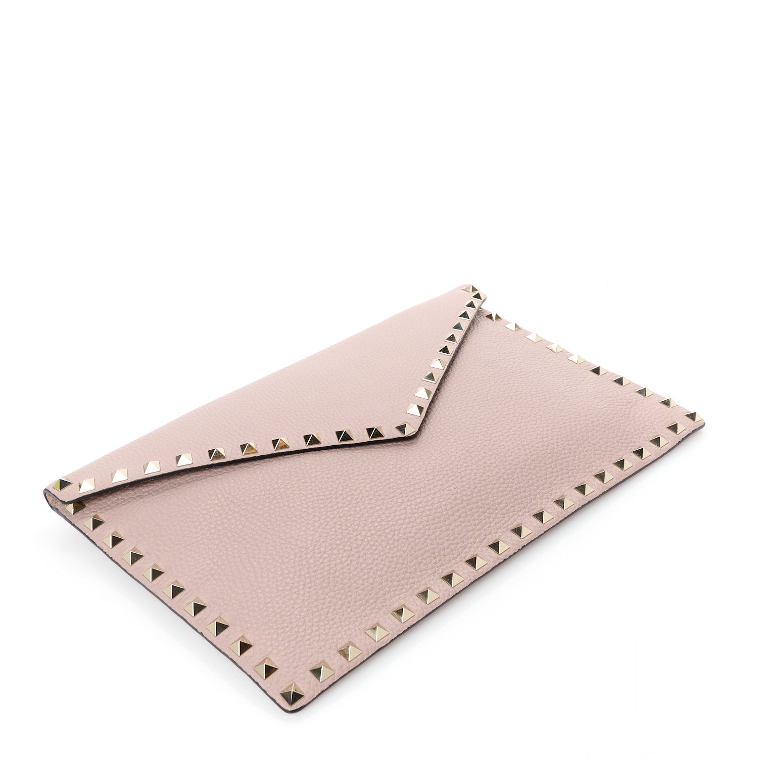 Pebbled Calfskin Large Rockstud Envelope Clutch Poudre