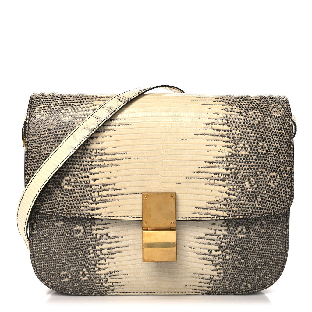 Lizard Medium Classic Box Flap Bag Natural