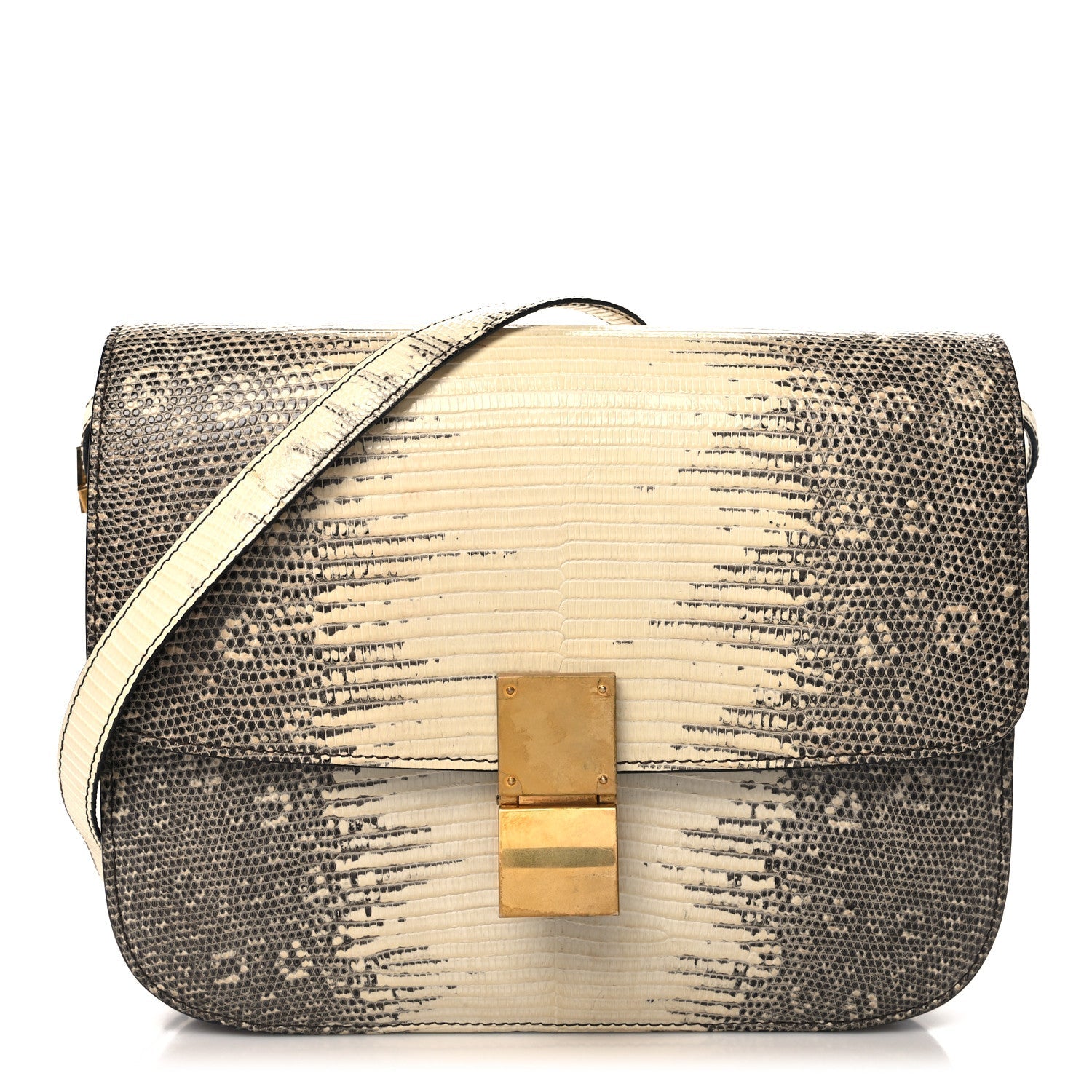 Lizard Medium Classic Box Flap Bag Natural