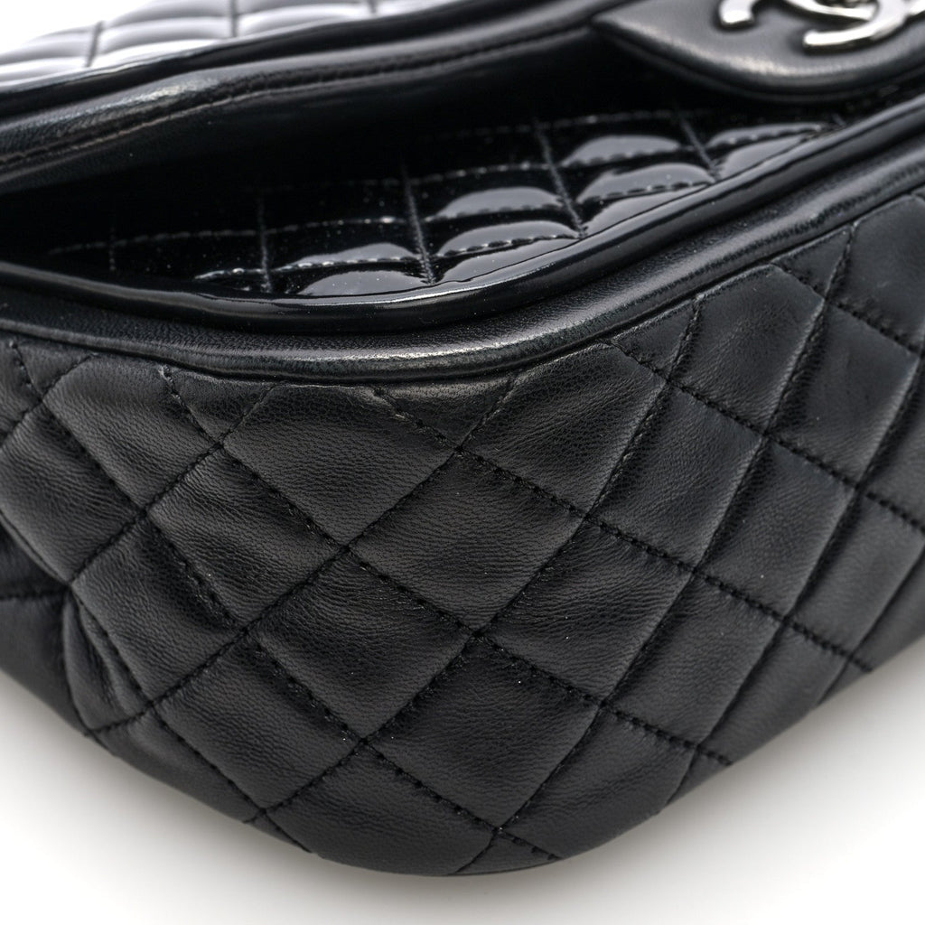 Patent Quilted Classic Twist Flap Bag Black
