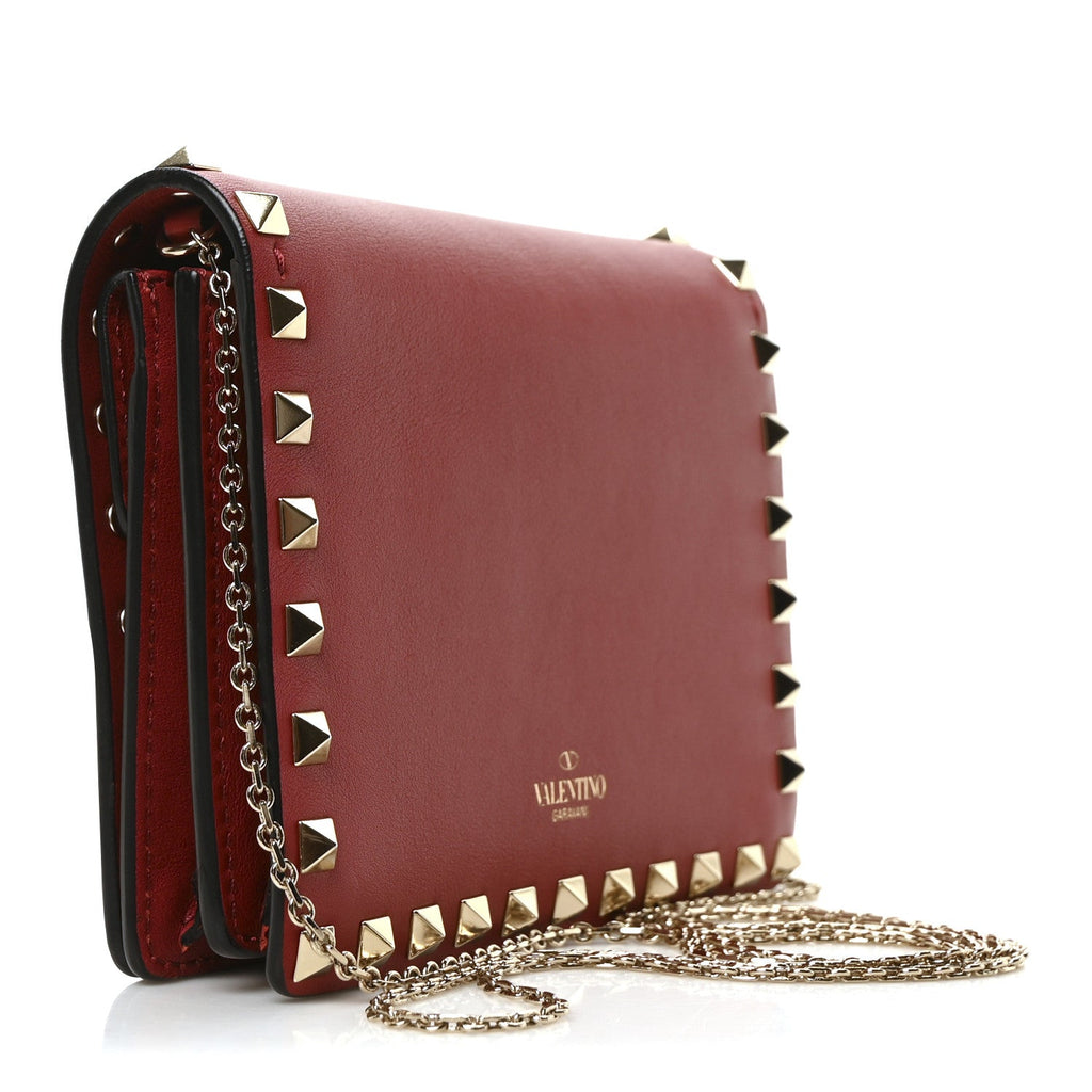 Vitello Rockstud Wallet On Chain Rouge Pur