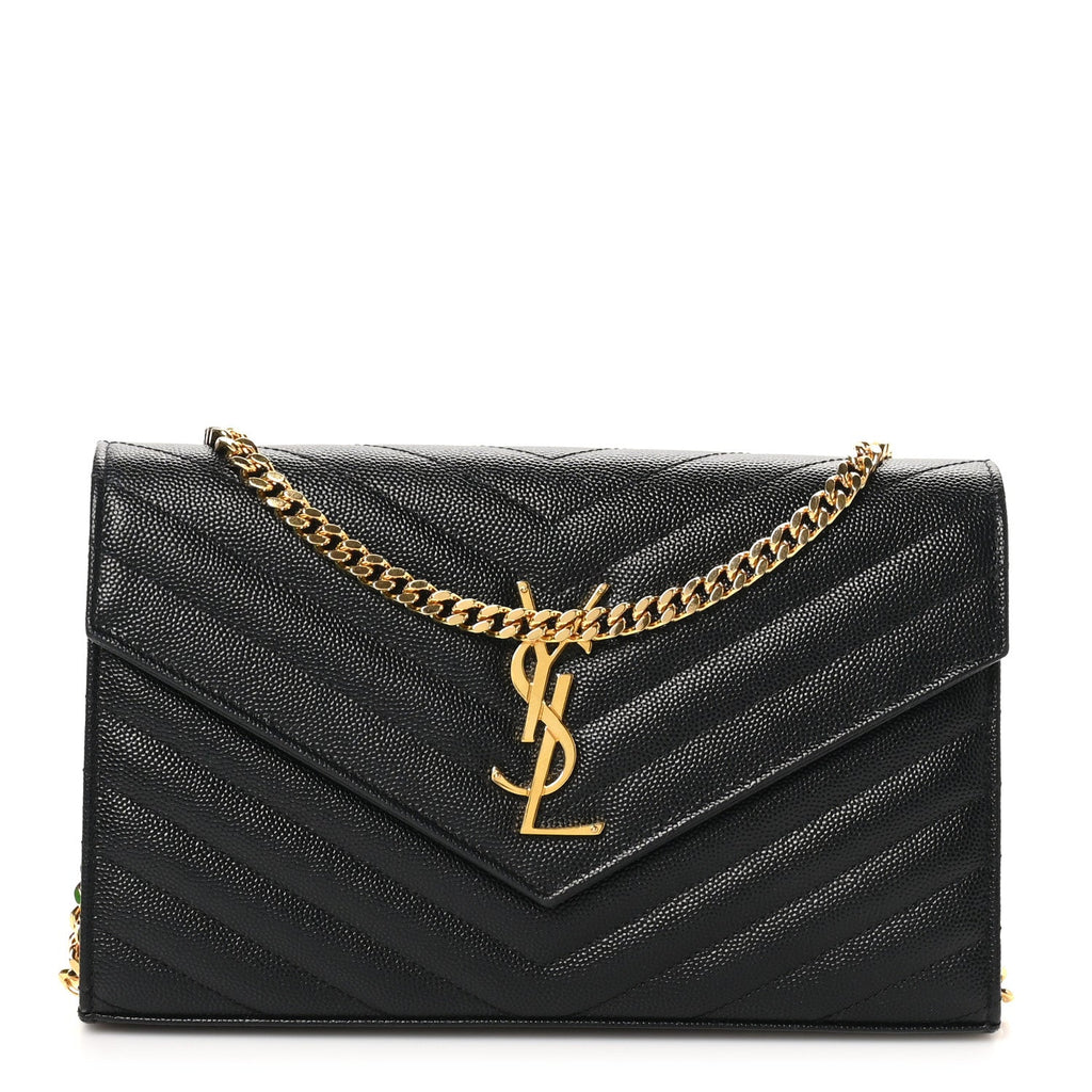 Grain De Poudre Matelasse Chevron Monogram Chain Wallet Black