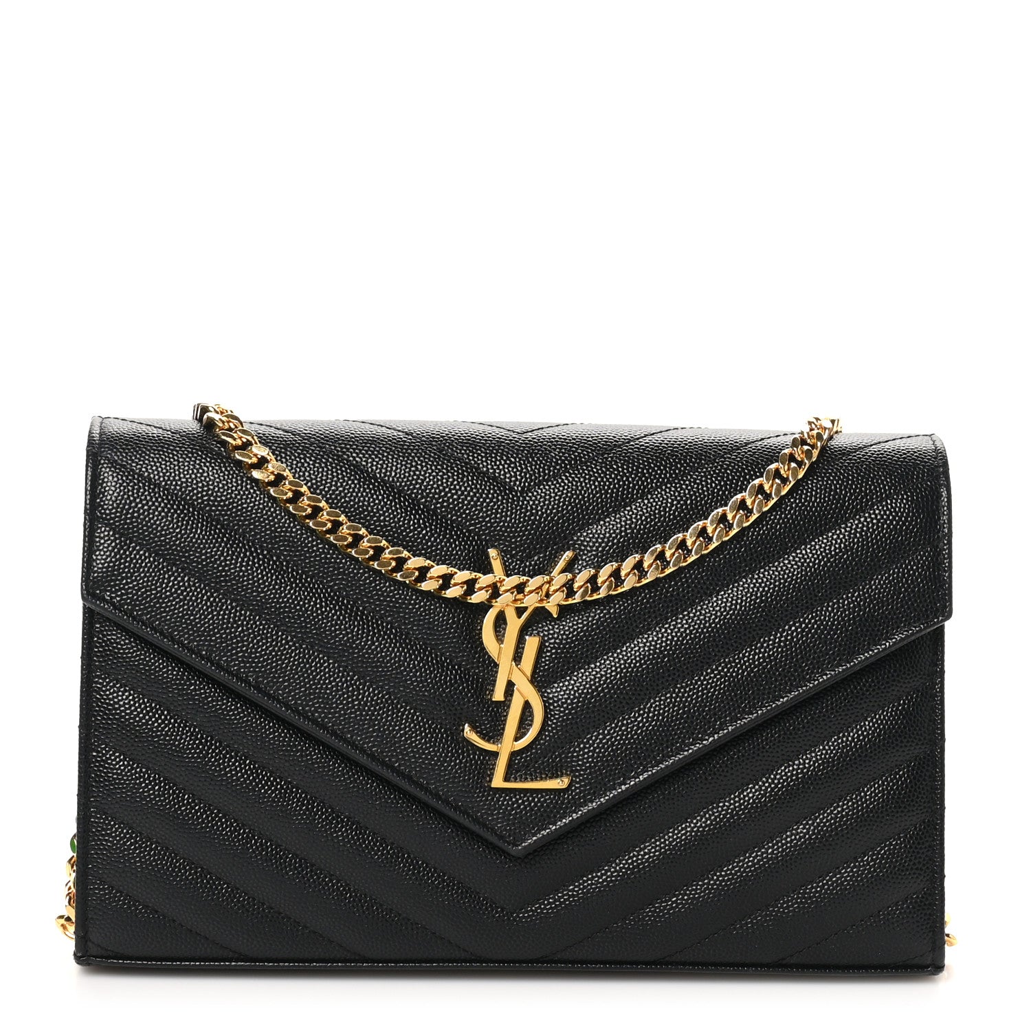 Grain De Poudre Matelasse Chevron Monogram Chain Wallet Black