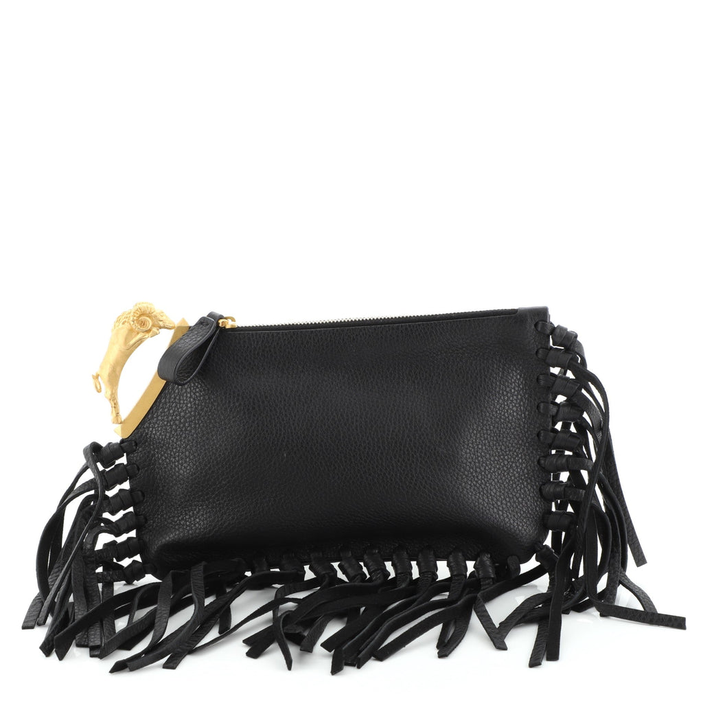 C-Rockee Handle Fringe Clutch Leather Small