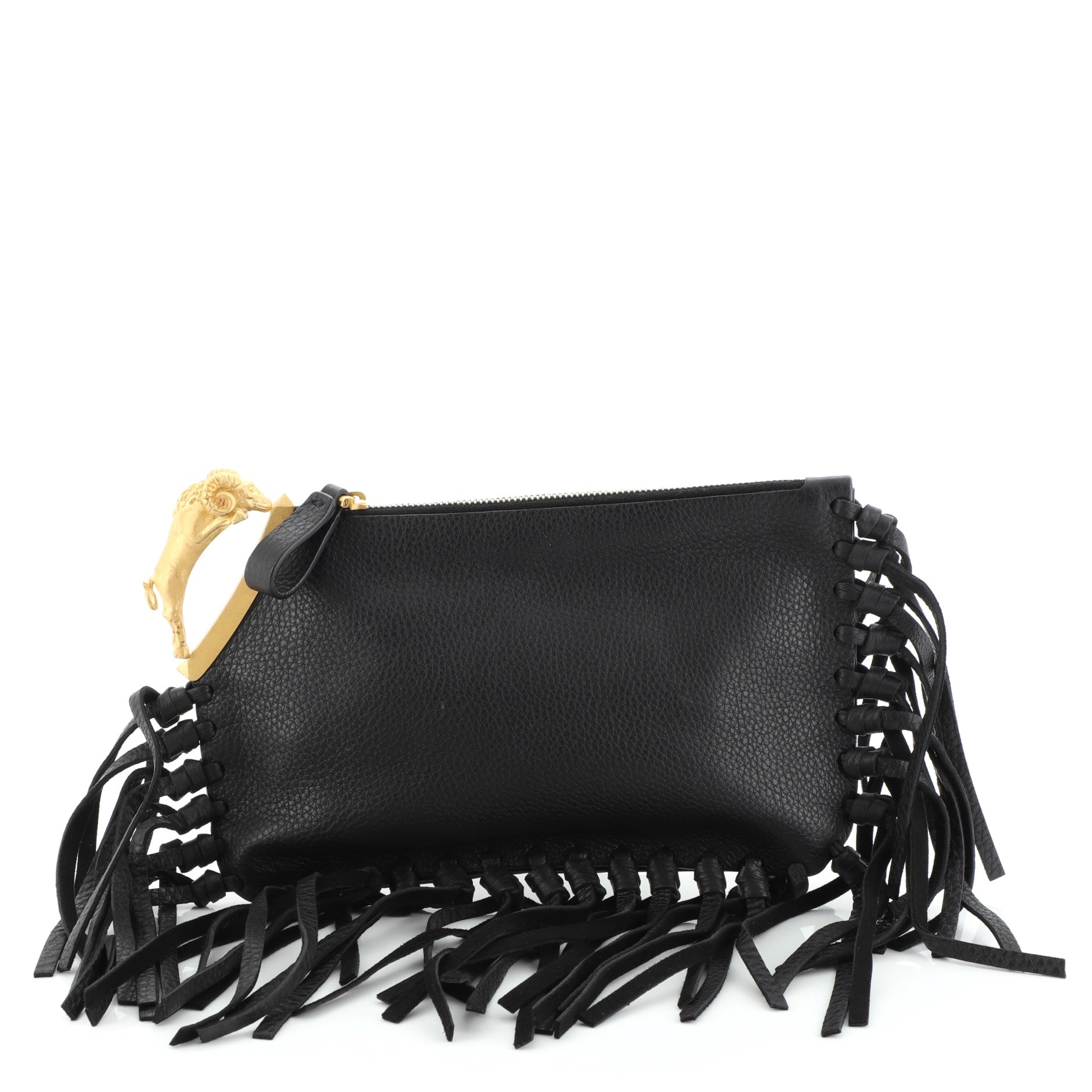C-Rockee Handle Fringe Clutch Leather Small