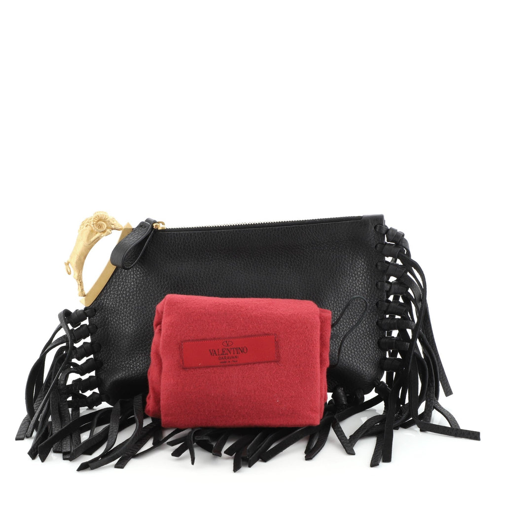 C-Rockee Handle Fringe Clutch Leather Small