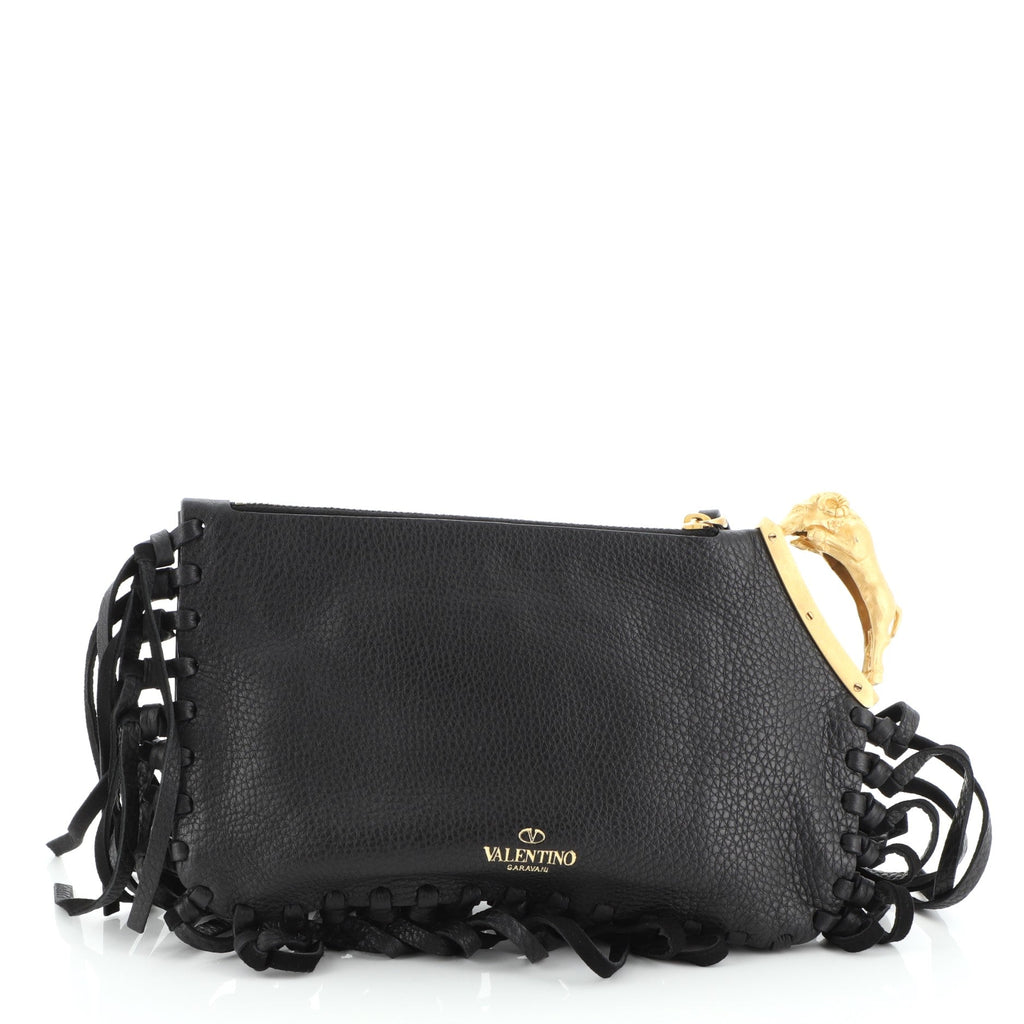 C-Rockee Handle Fringe Clutch Leather Small