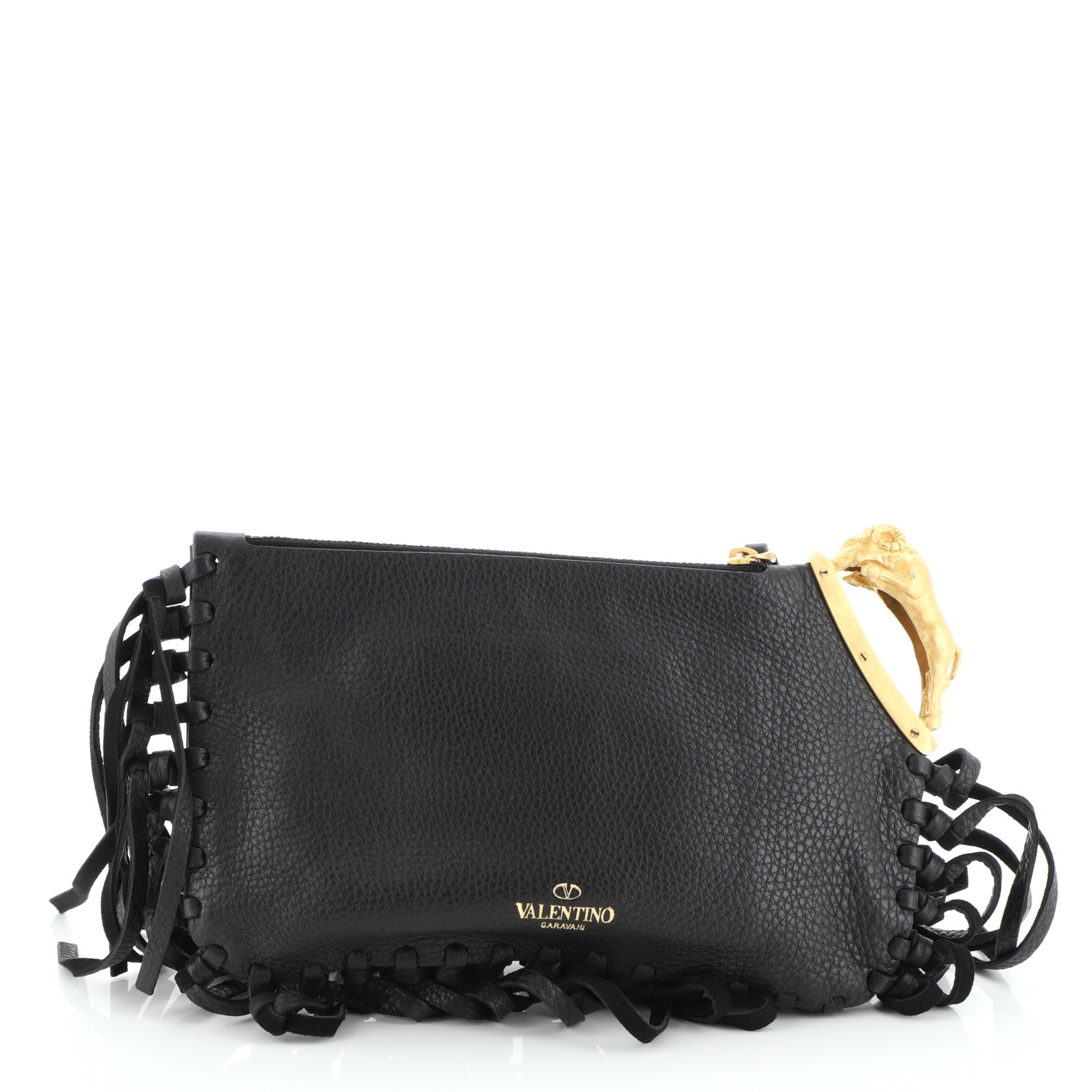 C-Rockee Handle Fringe Clutch Leather Small