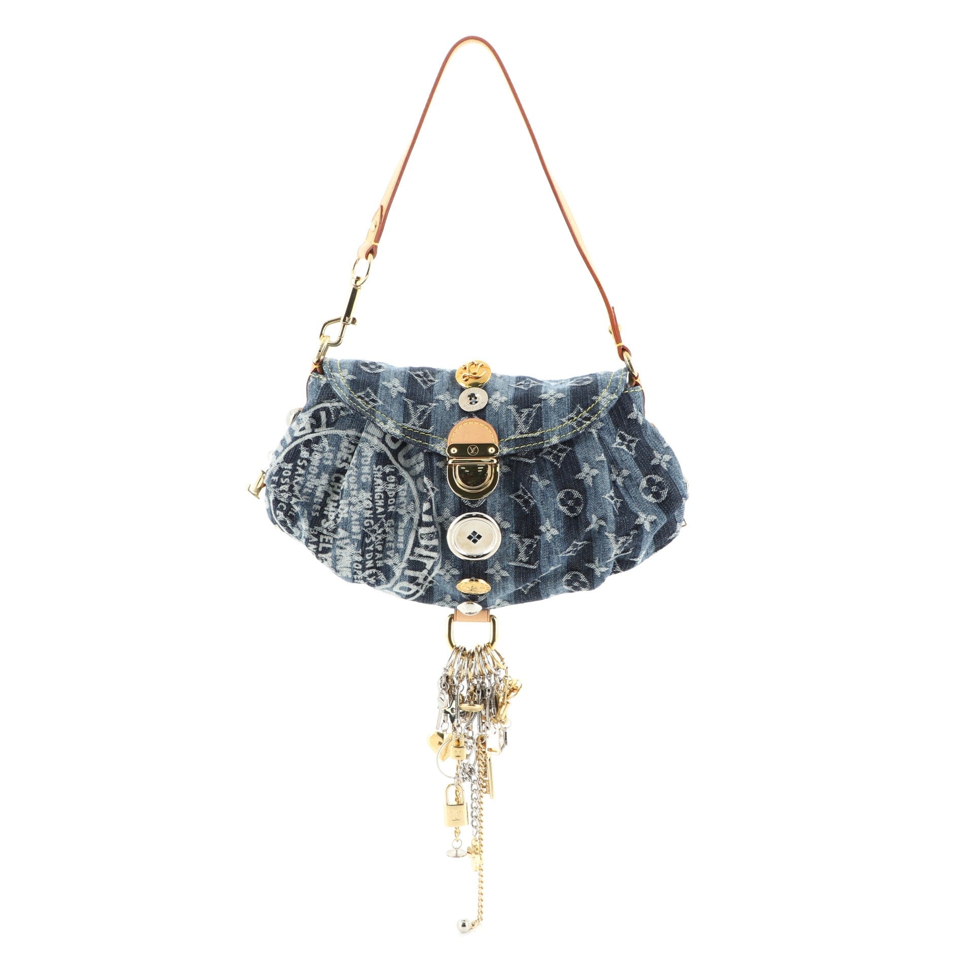 Custom Pleaty Raye Handbag Striped Monogram Denim Mini