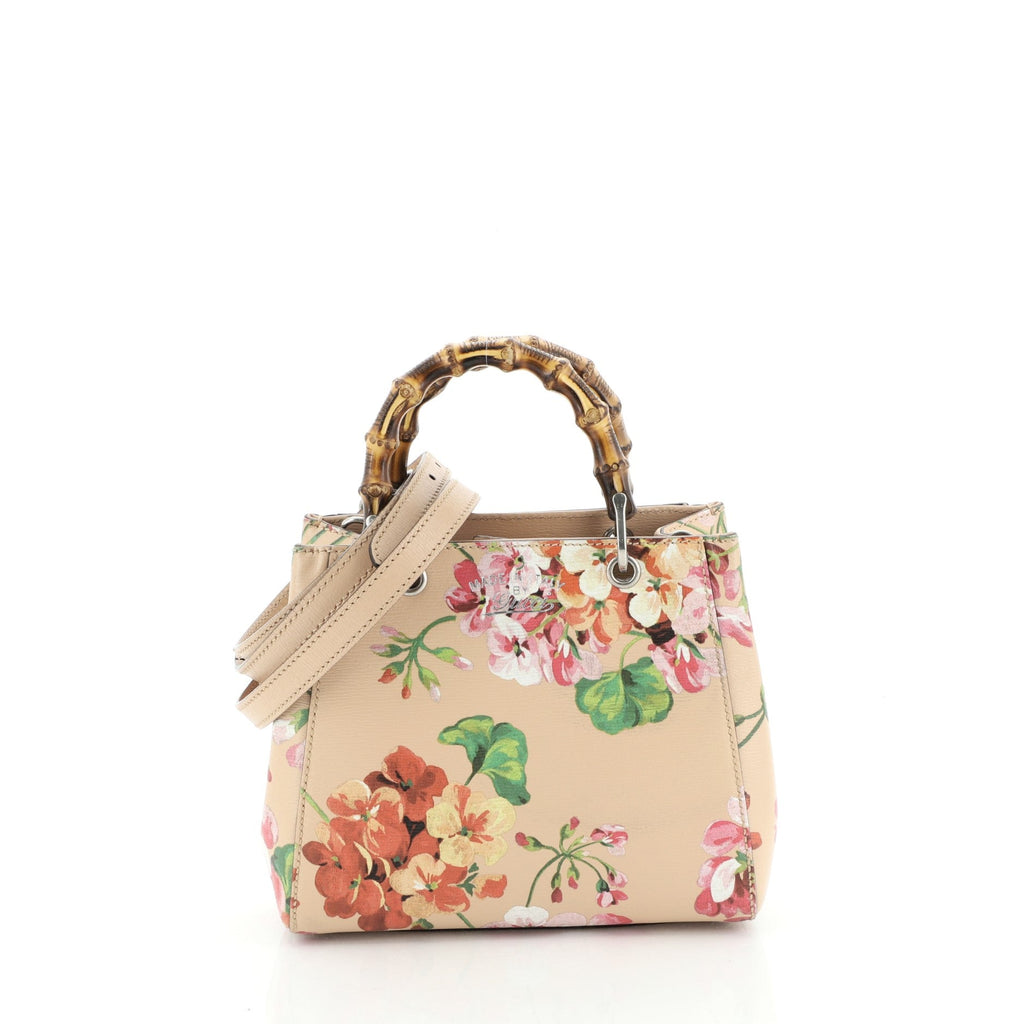 Bamboo Shopper Tote Blooms Print Leather Mini