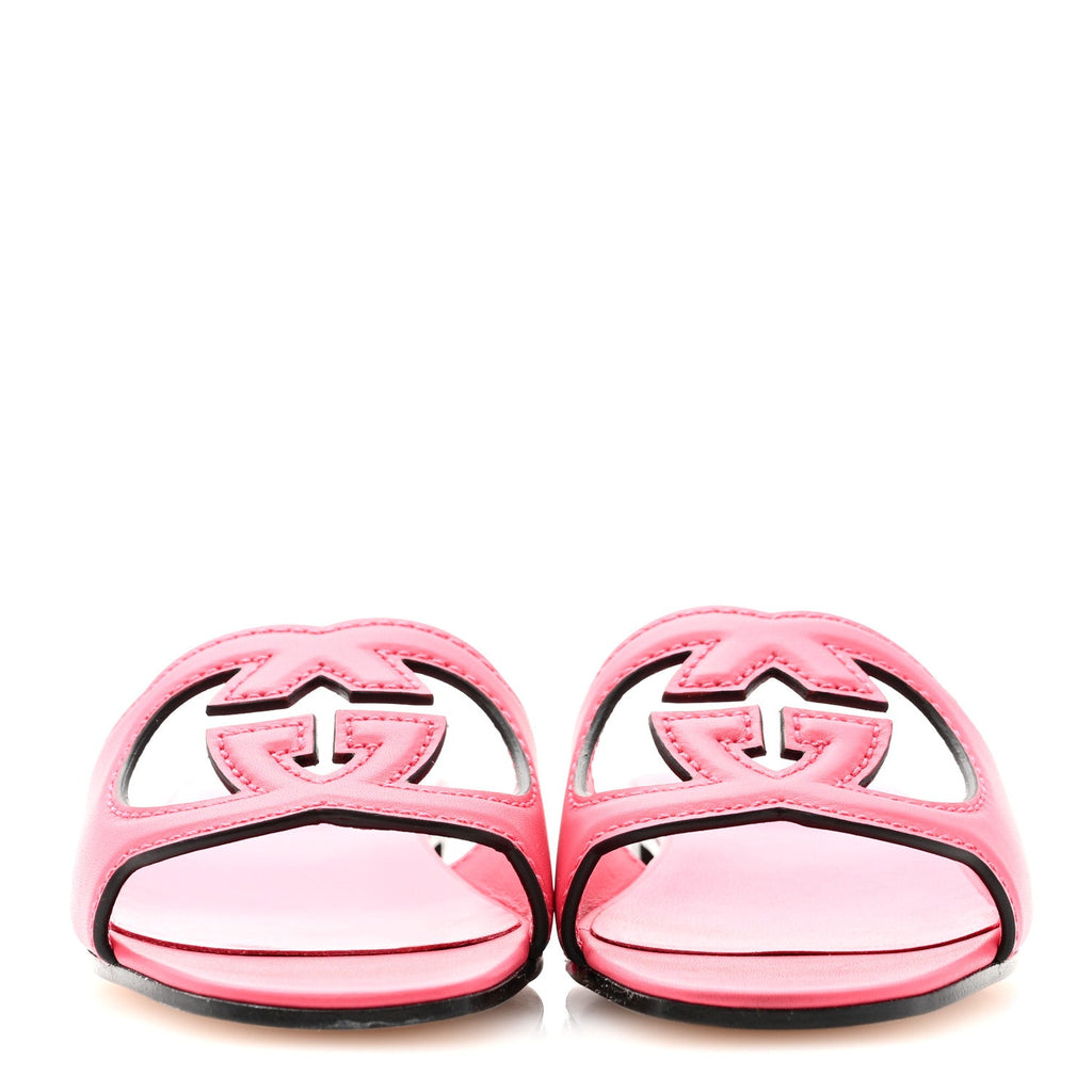 Cosmos Softy Calfskin Interlocking G Cut Out Slide Sandals 36 Rhodamine Pink