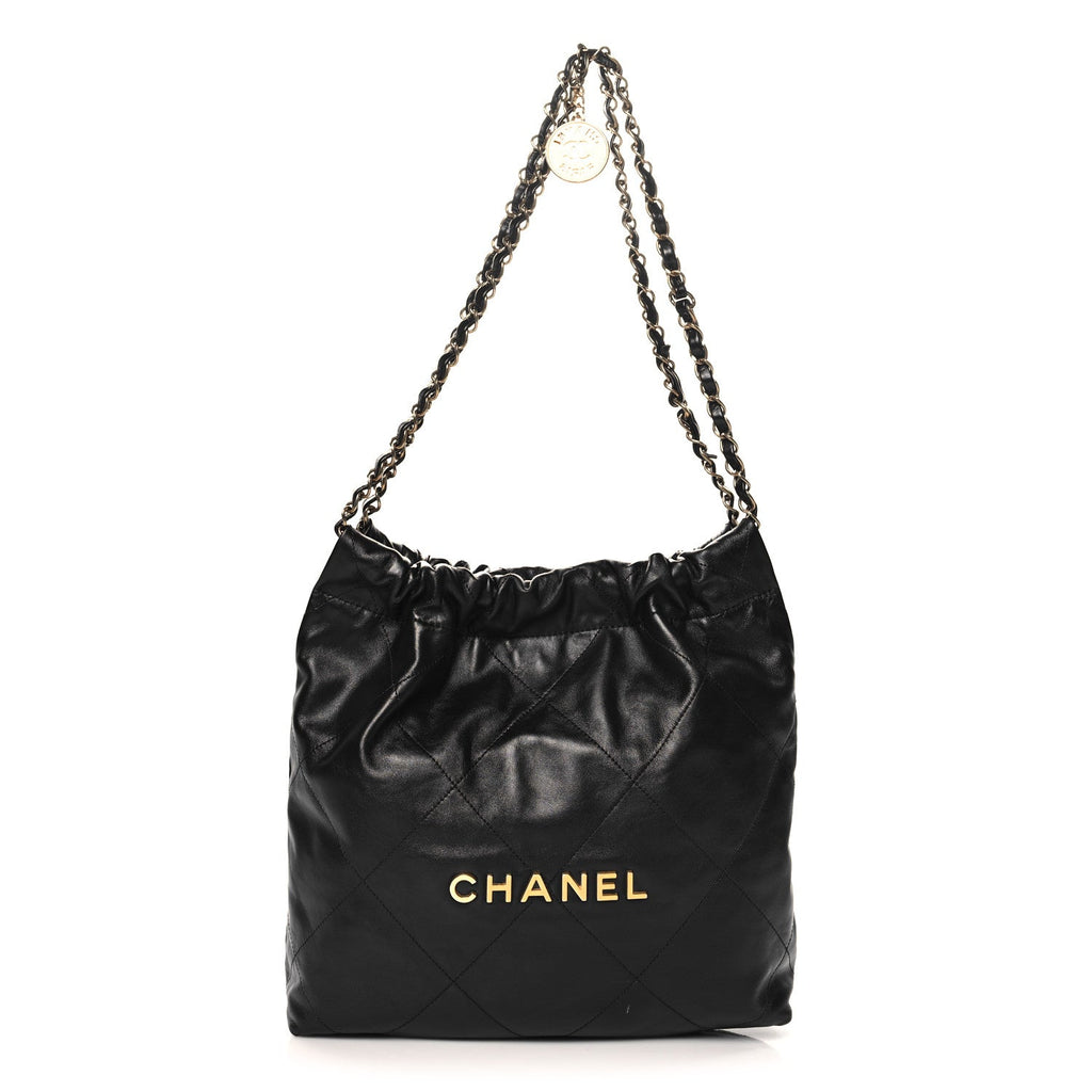 Shiny Calfskin Quilted Small Chanel 22 Black