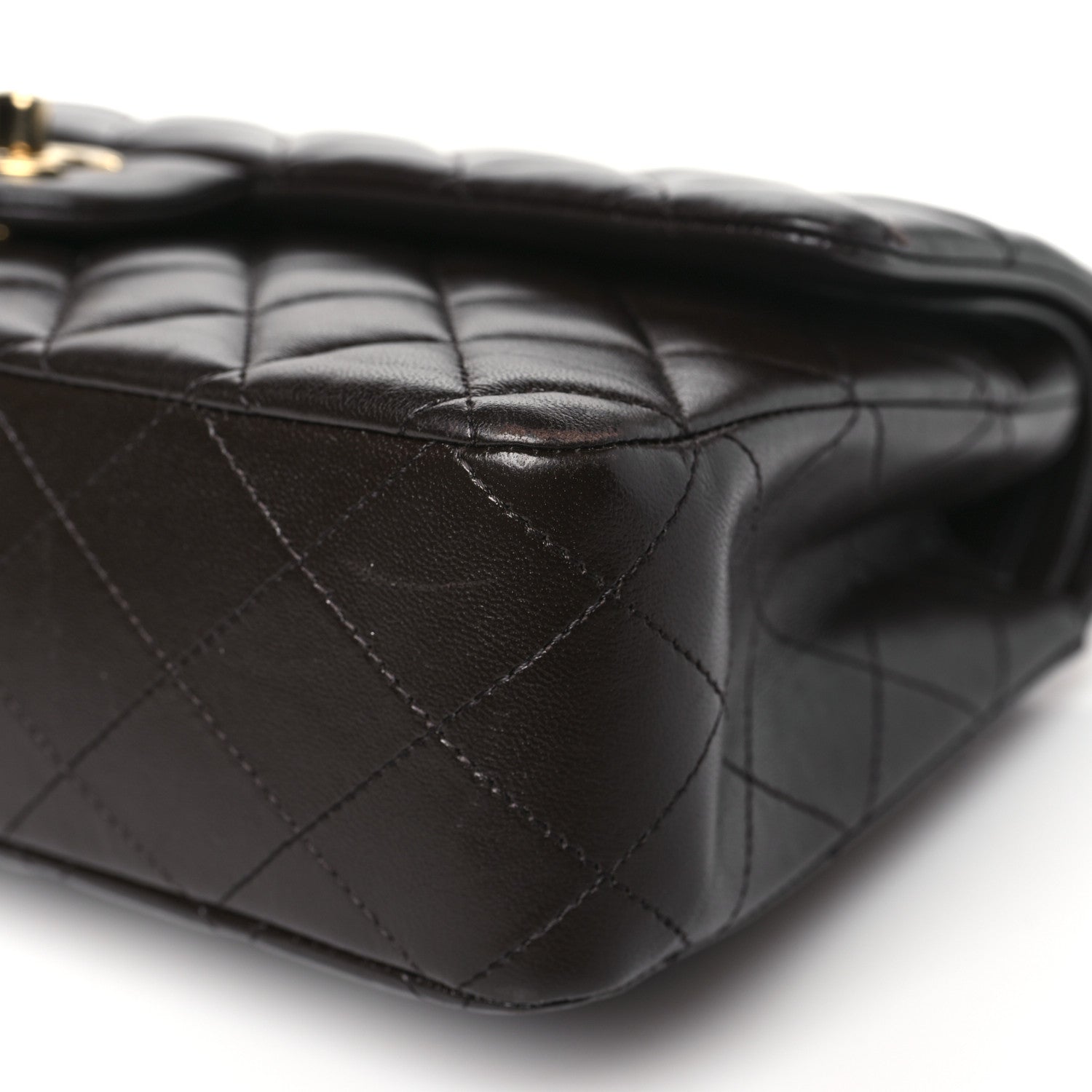 Lambskin Quilted Medium Double Flap Dark Brown