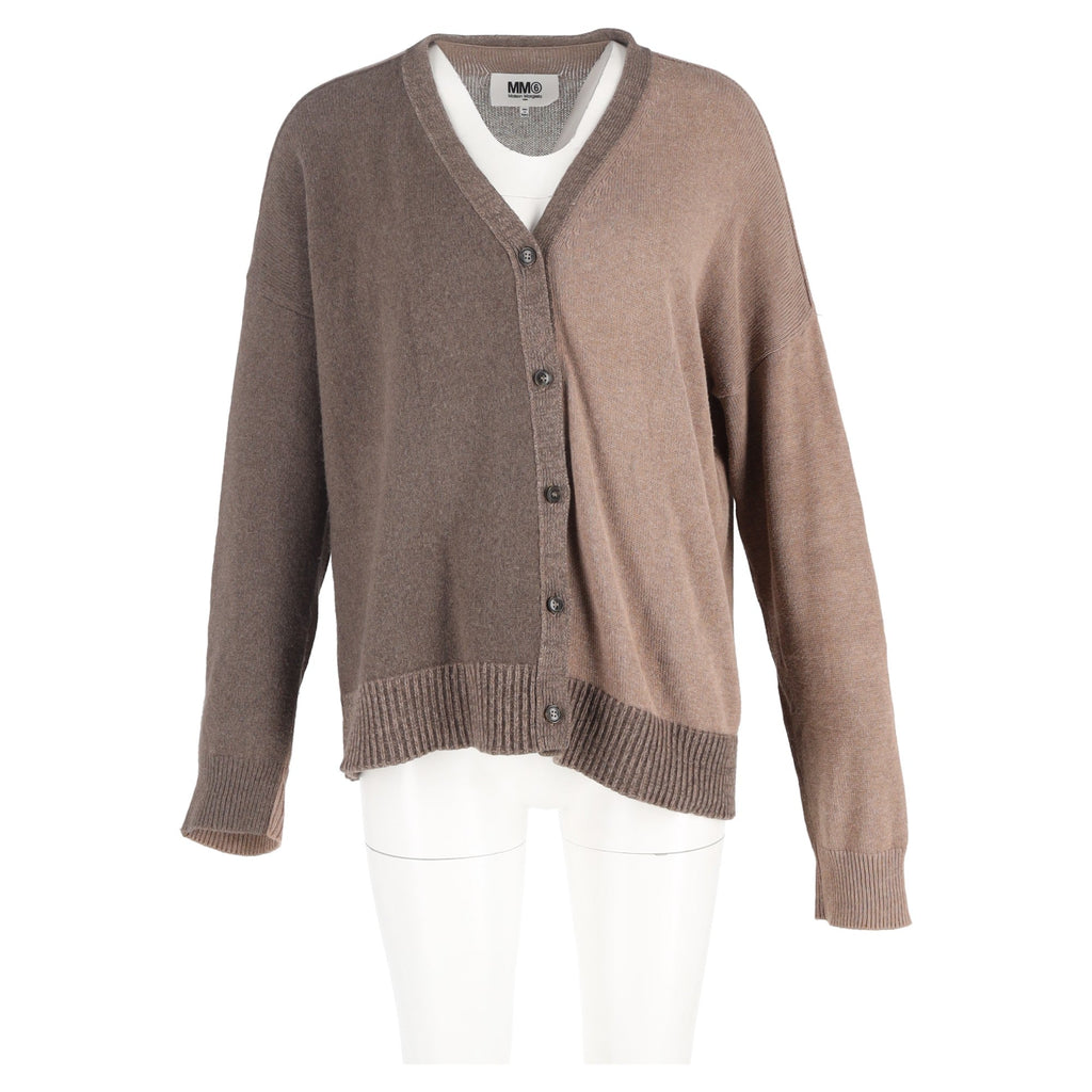 Maison Margiela Color-Blocked Elbow Patch igan in Brown Cotton