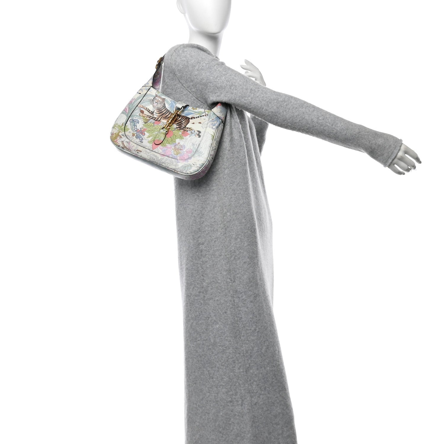 New Shangai Calfskin Tiger Savanah Small Jackie 1961 Hobo Chalky White Multicolor