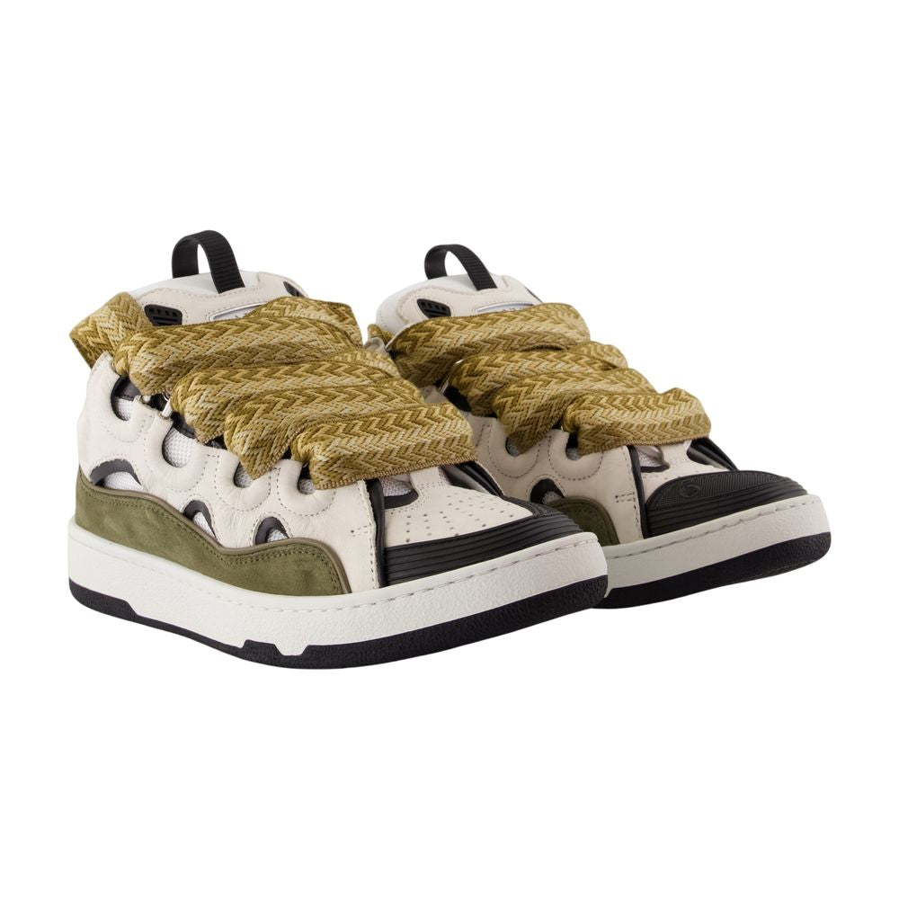 Women's Curb Sneakers - Lanvin - Synthetic - White/Khaki