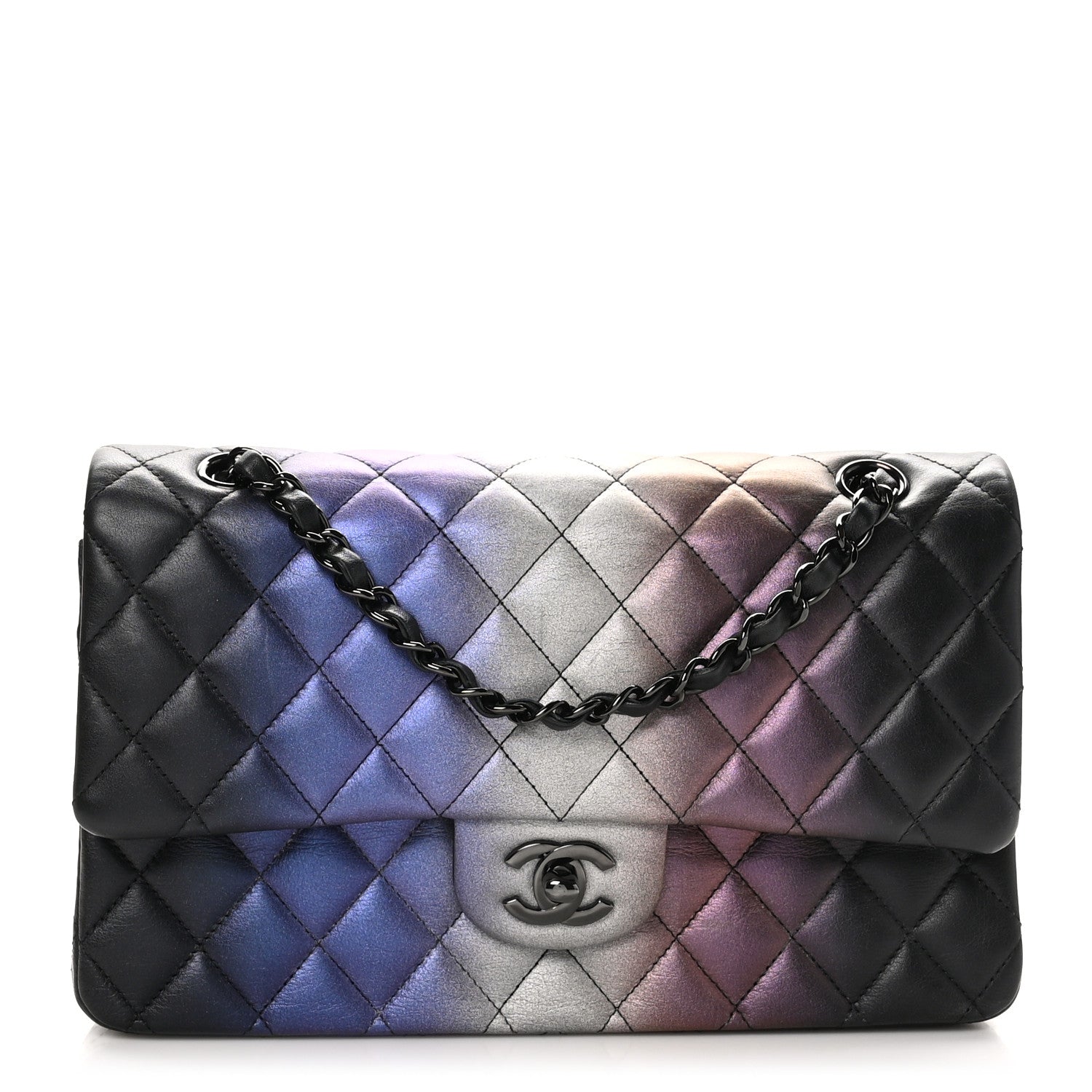 Calfskin Quilted Ombre Medium Double Flap Black