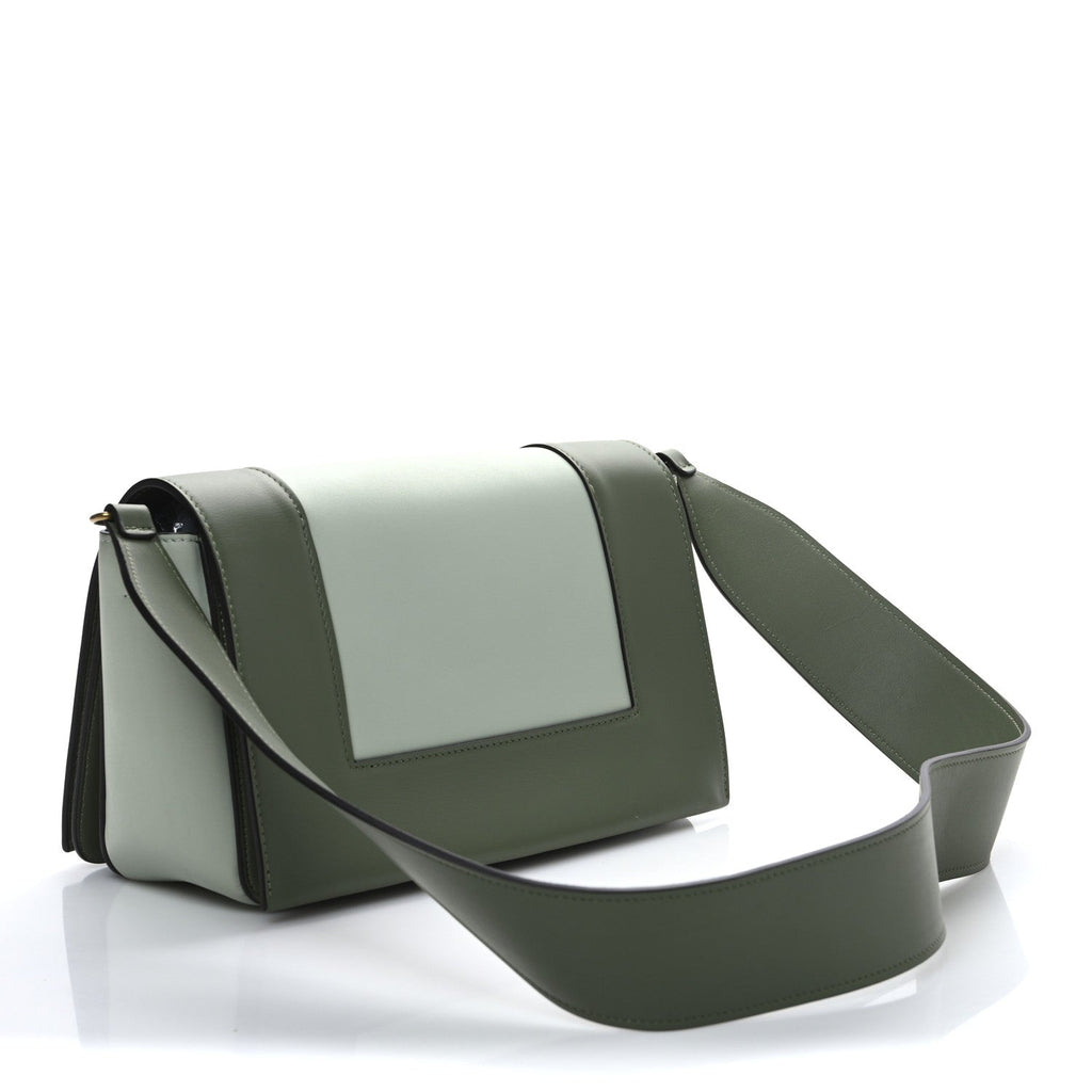 Shiny Smooth Calfskin Medium Frame Shoulder Bag Olive Pastel Green