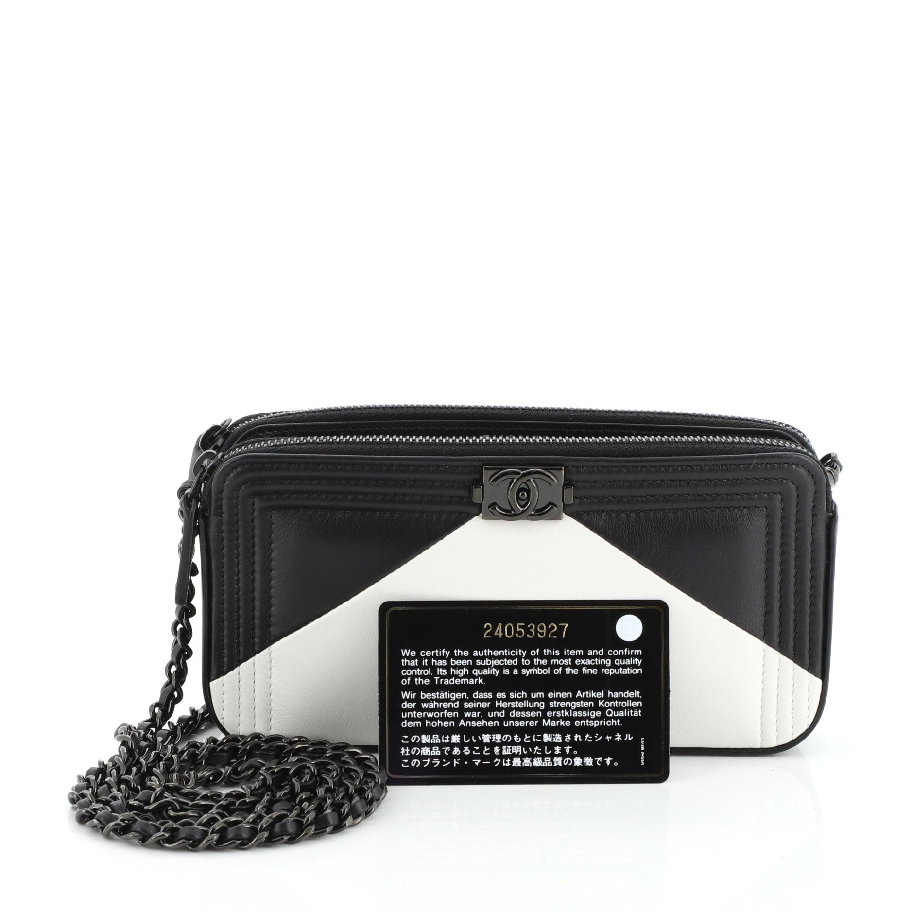 Bicolor Boy Double Zip Clutch with Chain Lambskin