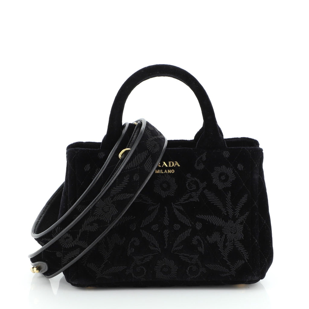 Convertible Open Tote Quilted Embroidered Velvet Mini